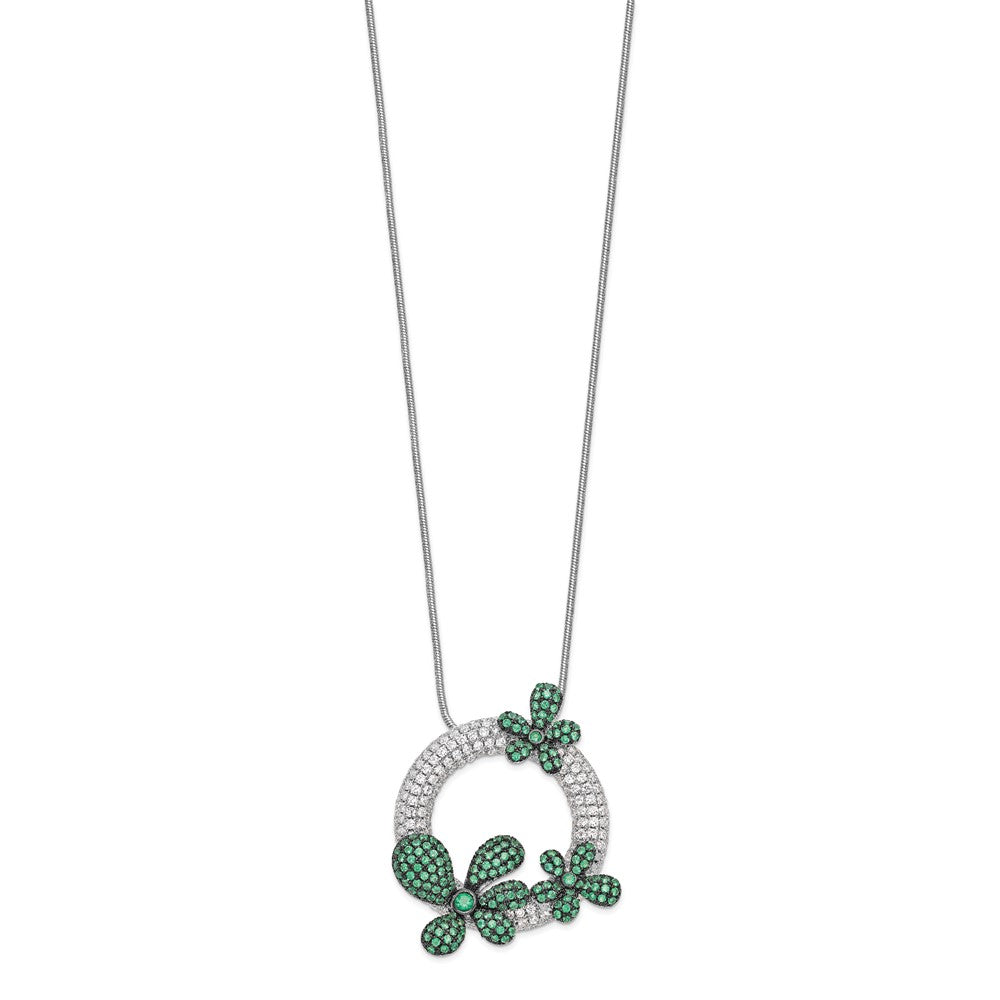 Brilliant Embers Sterling Silver Rhodium-plated 327 Stone 18 inch Micro PavÇ White and Green CZ Flower Necklace with 2 Inc...