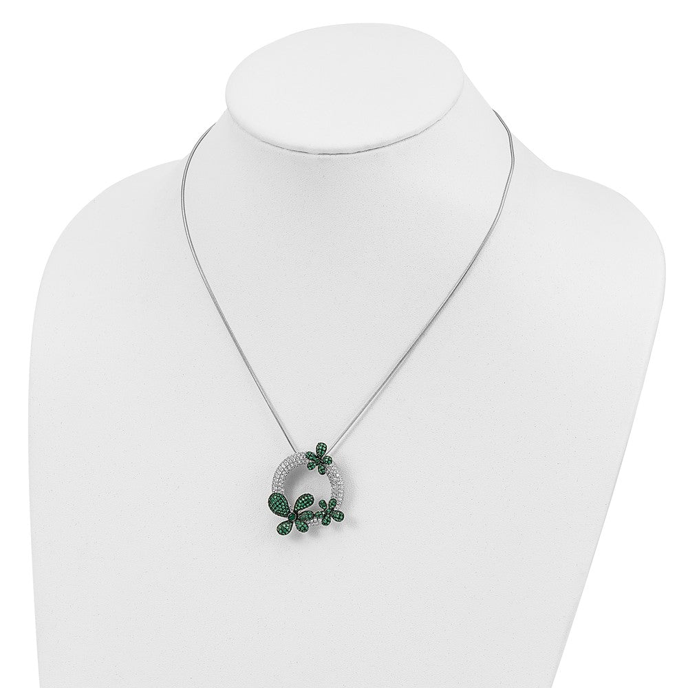 Brilliant Embers Sterling Silver Rhodium-plated 327 Stone 18 inch Micro PavÇ White and Green CZ Flower Necklace with 2 Inc...