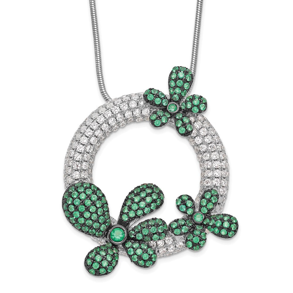 Brilliant Embers Sterling Silver Rhodium-plated 327 Stone 18 inch Micro PavÇ White and Green CZ Flower Necklace with 2 Inc...