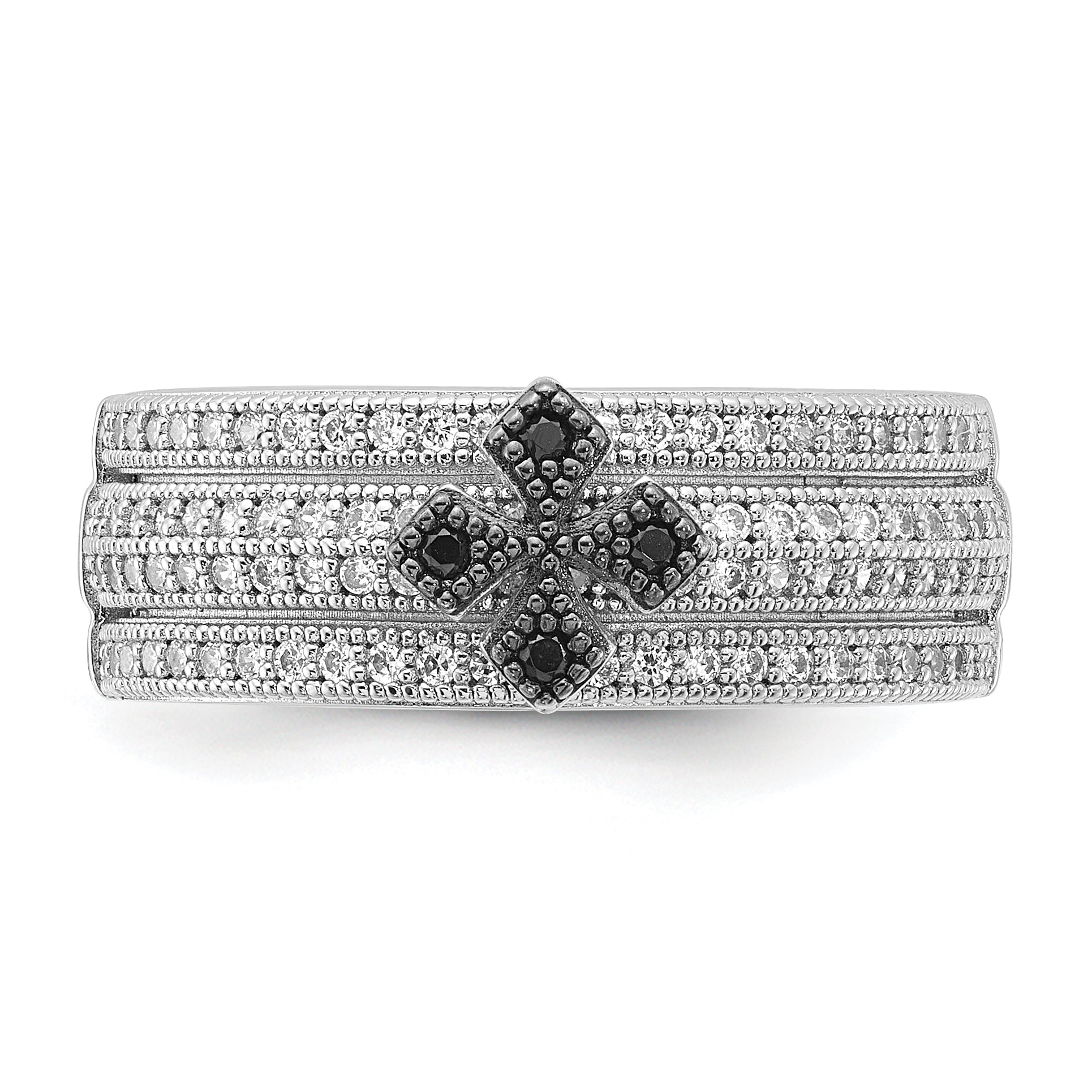 Sterling Silver & CZ True Fire Polished Cross Ring