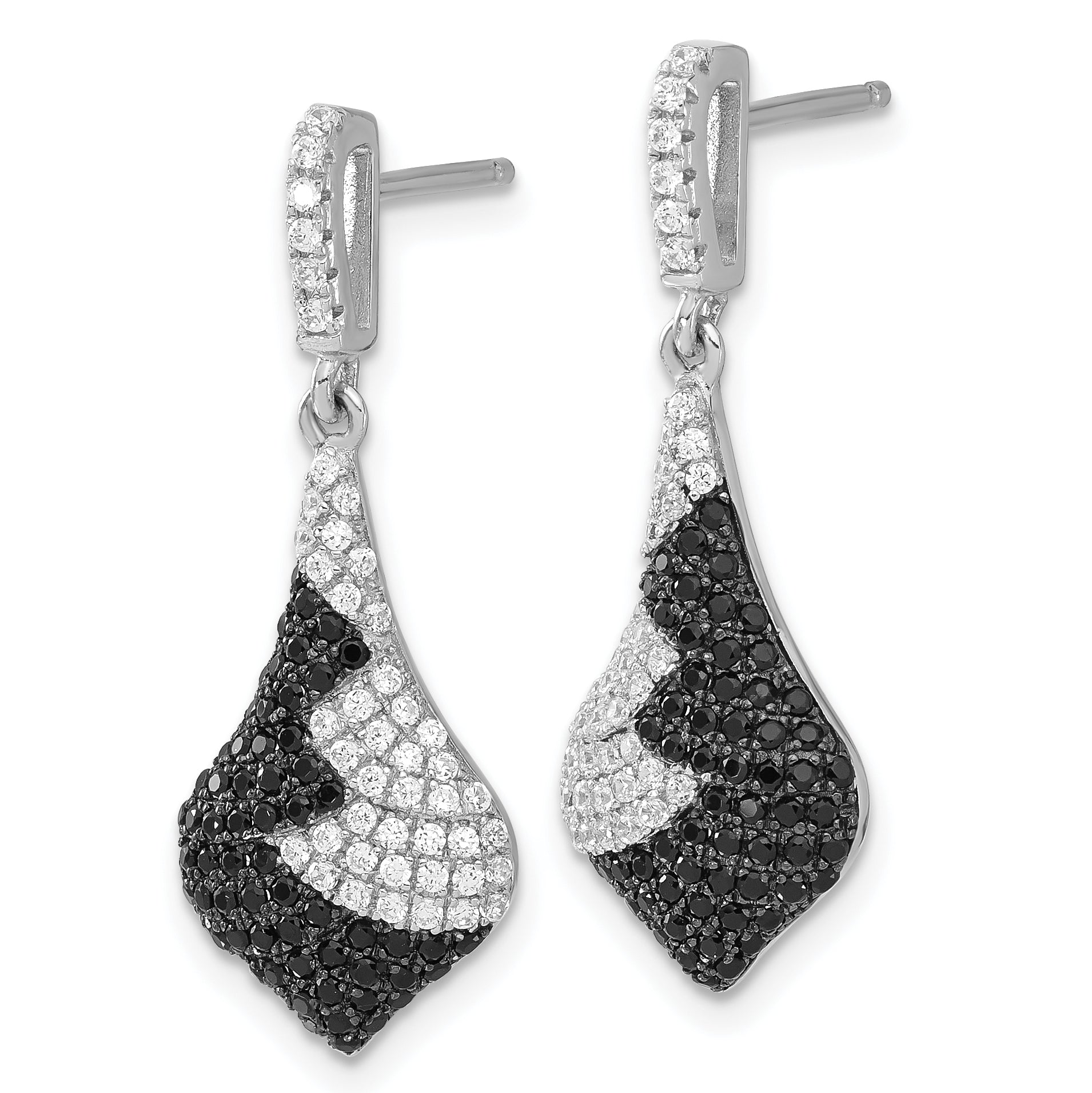 True Fire Sterling Silver Black & White CZ Dangle Post Earrings