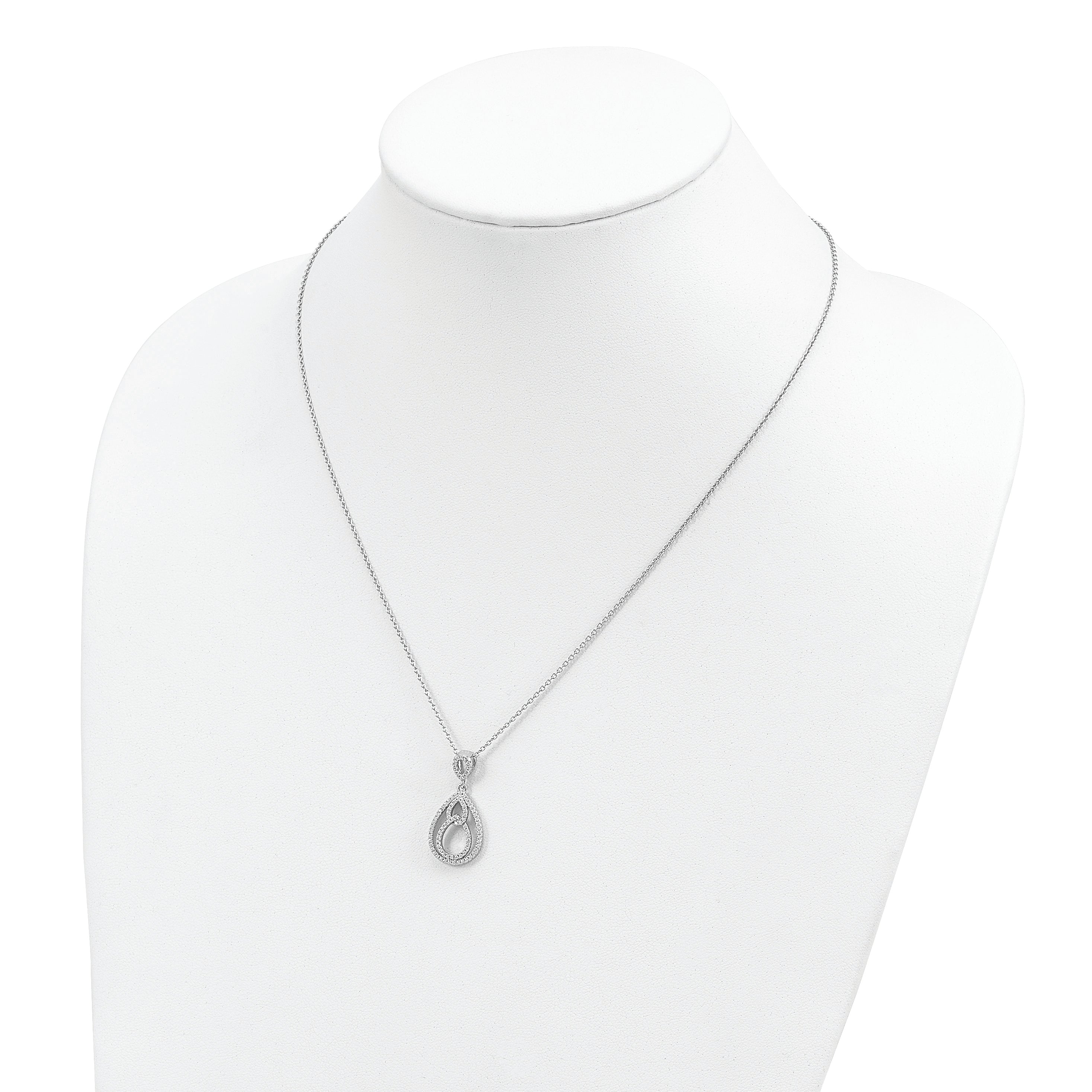 Brilliant Embers Sterling Silver Rhodium-plated 88 Stone 18 inch PavÇ CZ Teardrop Necklace with 2 Inch Extender