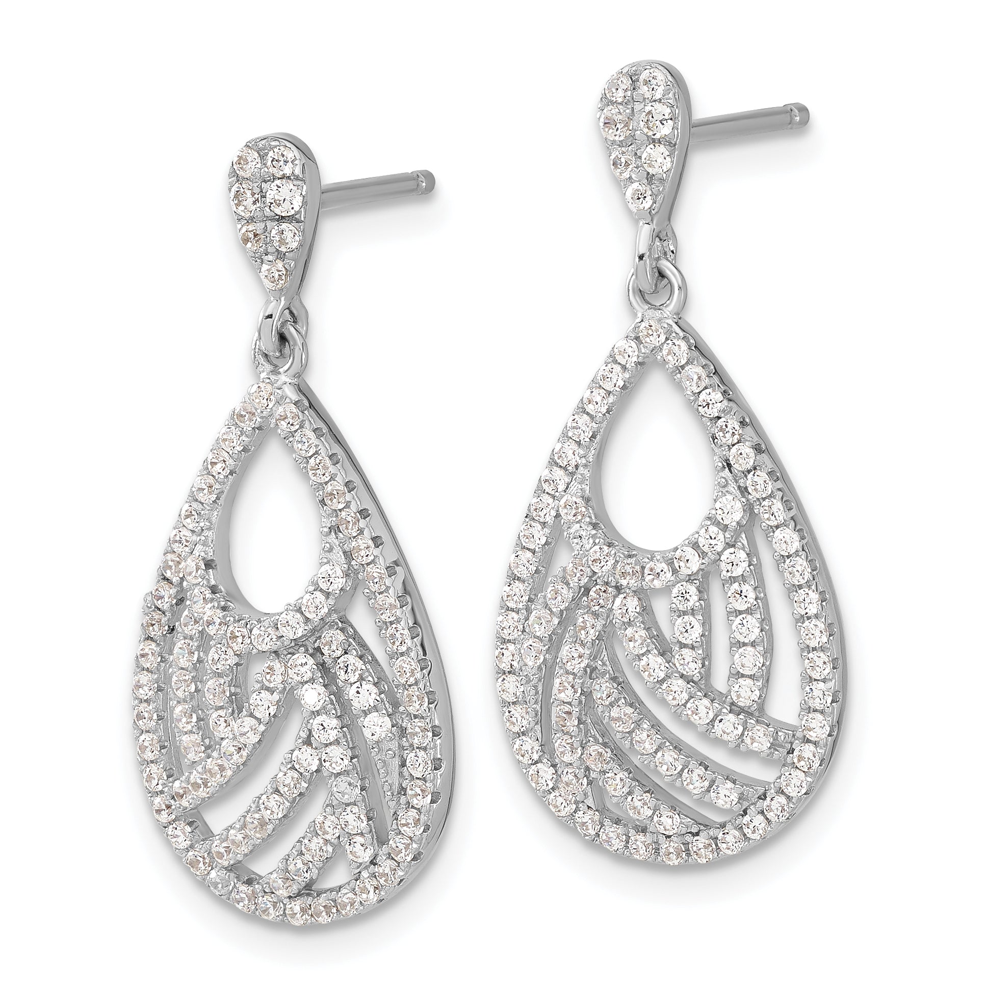 Sterling Silver Brilliant Embers Polished CZ Teardrop Dangle Post Earrings
