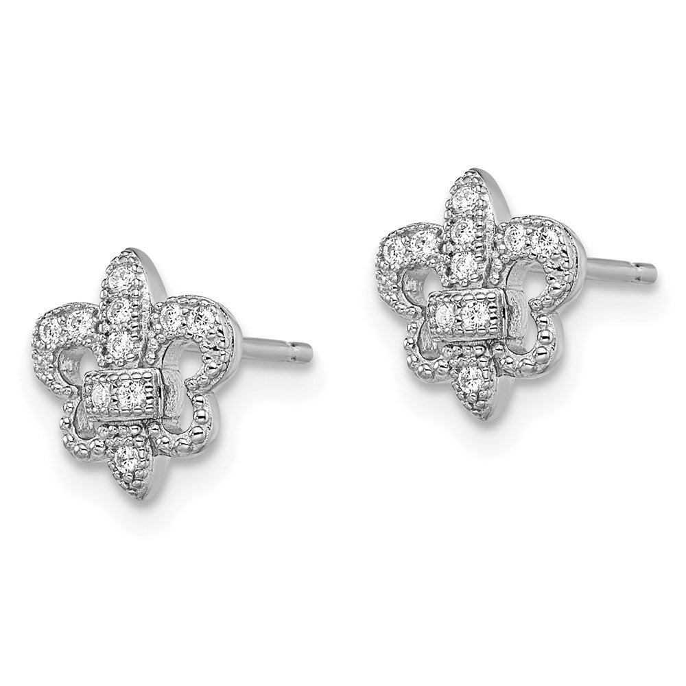 Brilliant Embers Sterling Silver Rhodium-plated 20 Stone Micro PavÇ CZ Fleur De Lis Post Earrings