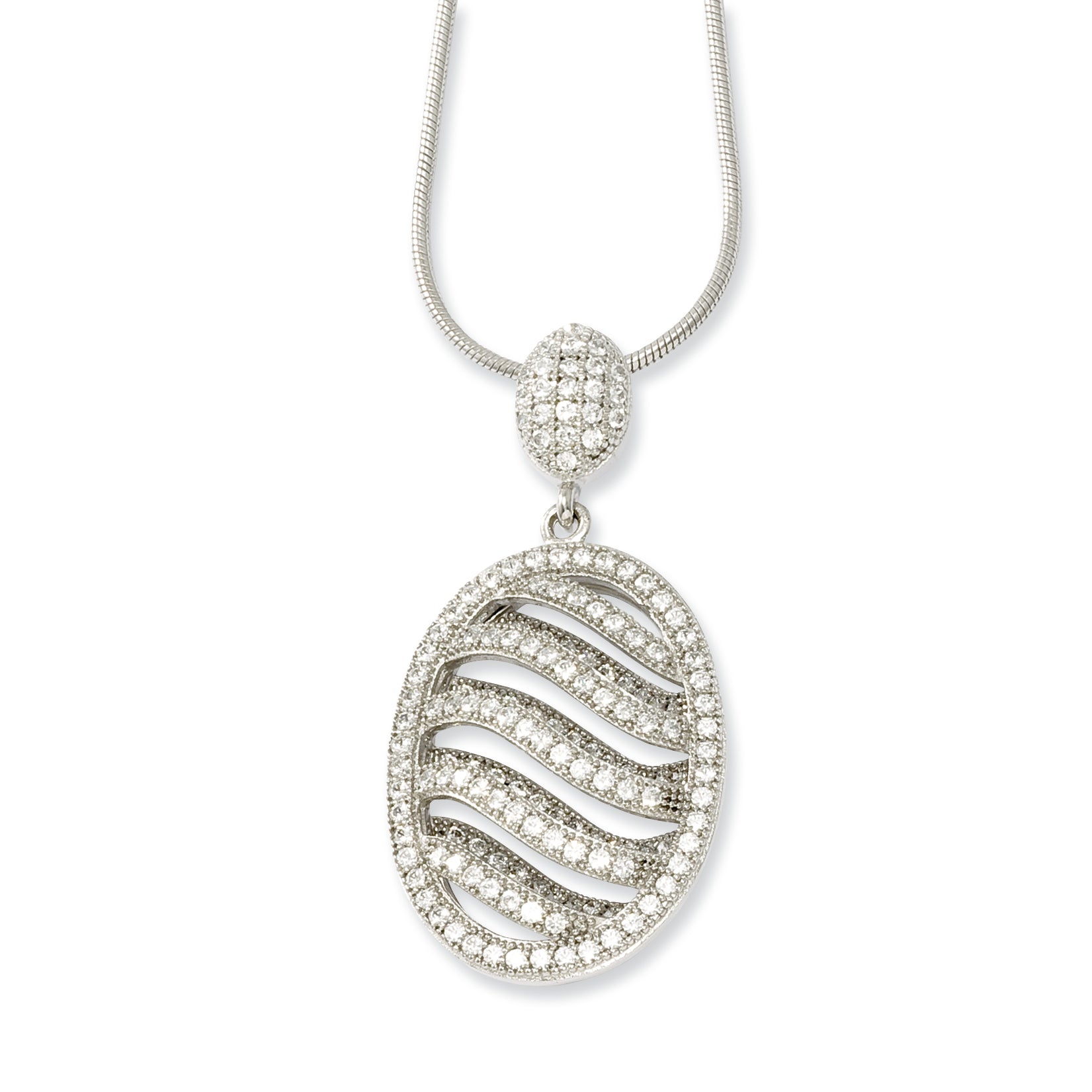 Sterling Silver & CZ Brilliant Embers Polished Oval Necklace