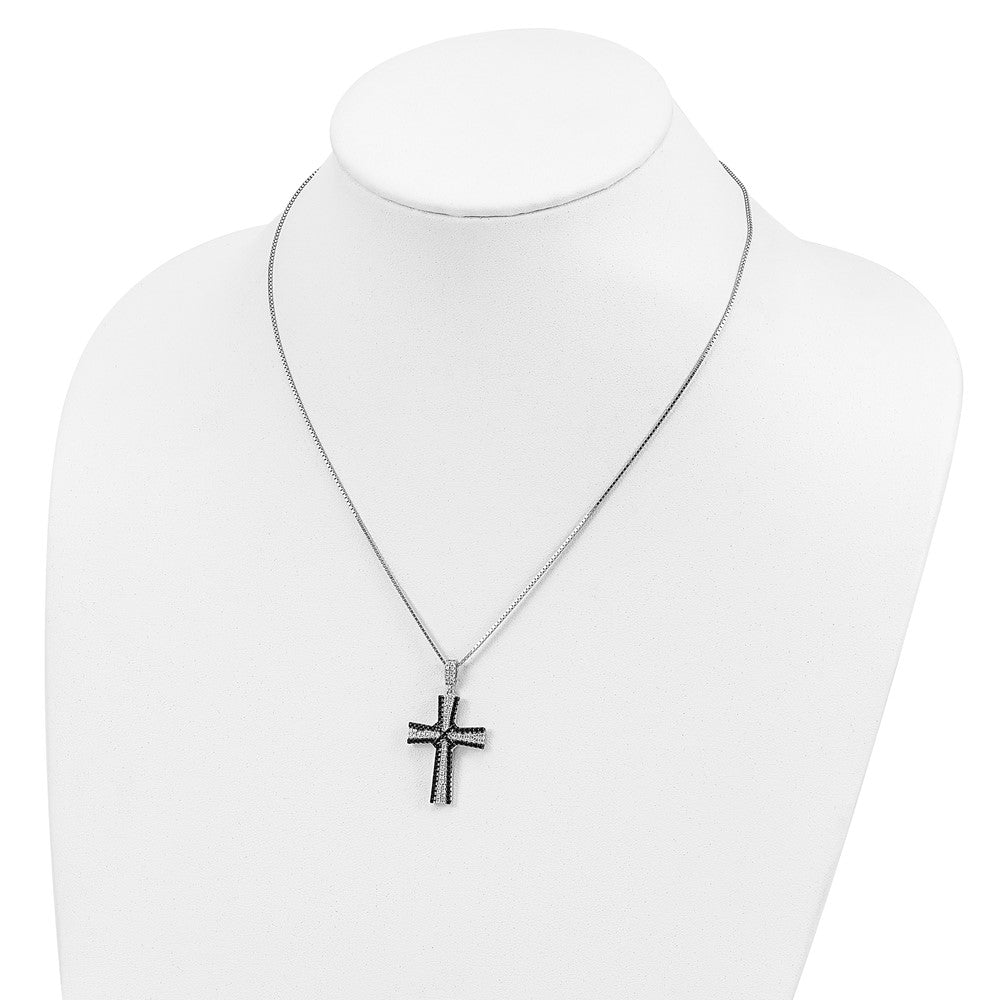 Brilliant Embers Sterling Silver Rhodium-plated 124 Stone 18 inch Black and White Micro PavÇ CZ Cross Necklace with 2 Inch...