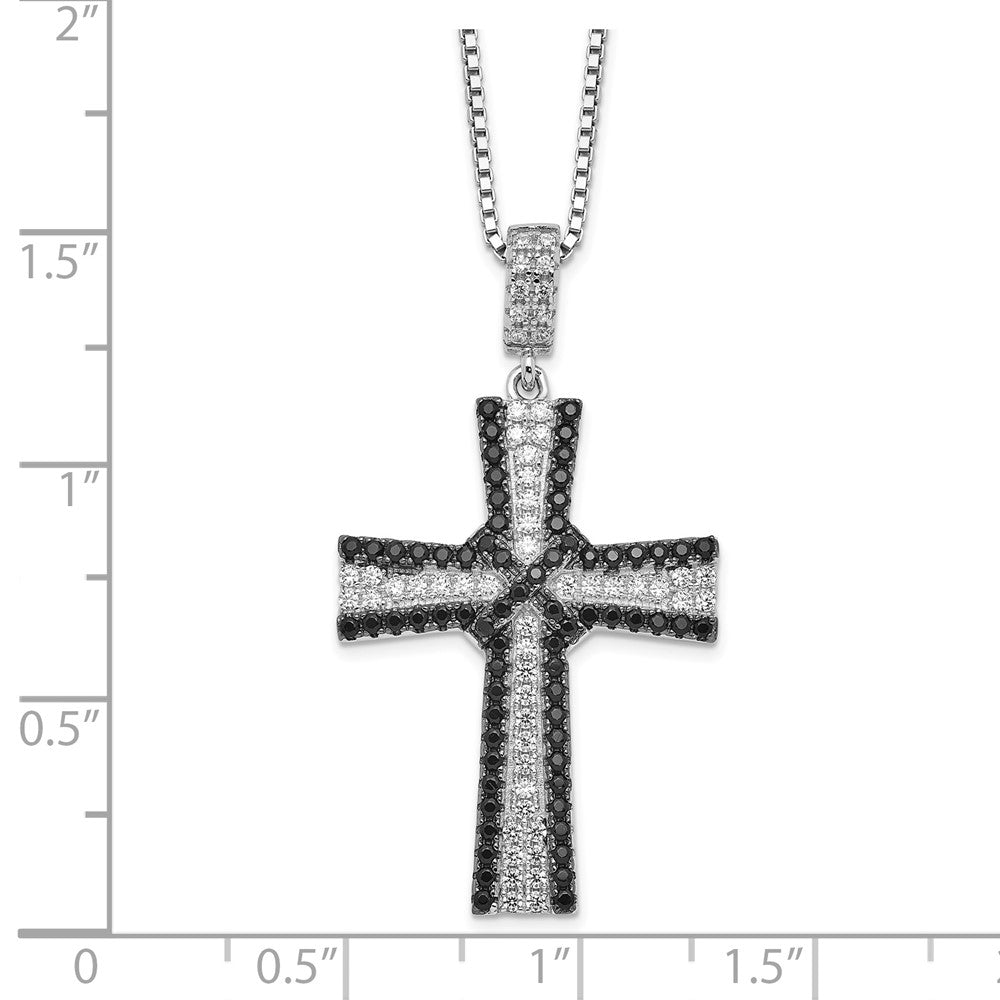 Brilliant Embers Sterling Silver Rhodium-plated 124 Stone 18 inch Black and White Micro PavÇ CZ Cross Necklace with 2 Inch...