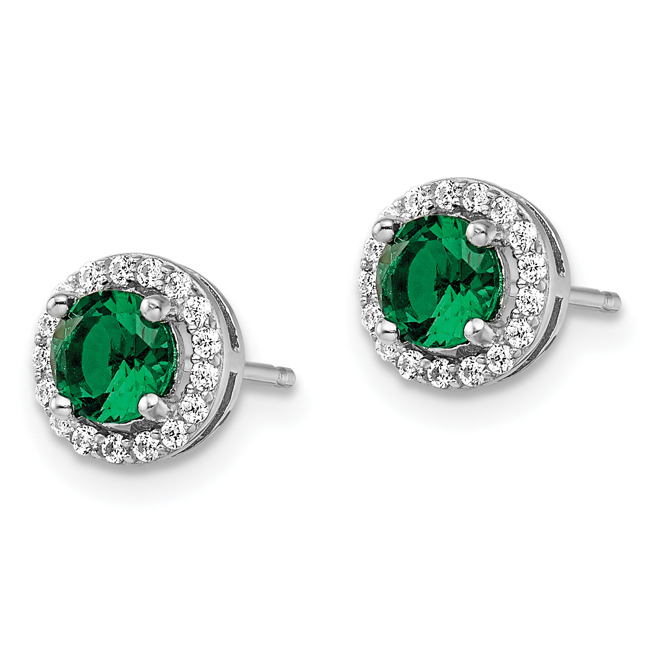 Brilliant Embers Sterling Silver Rhodium-plated 34 Stone White and Green Micro PavÇ Halo CZ Post Earrings