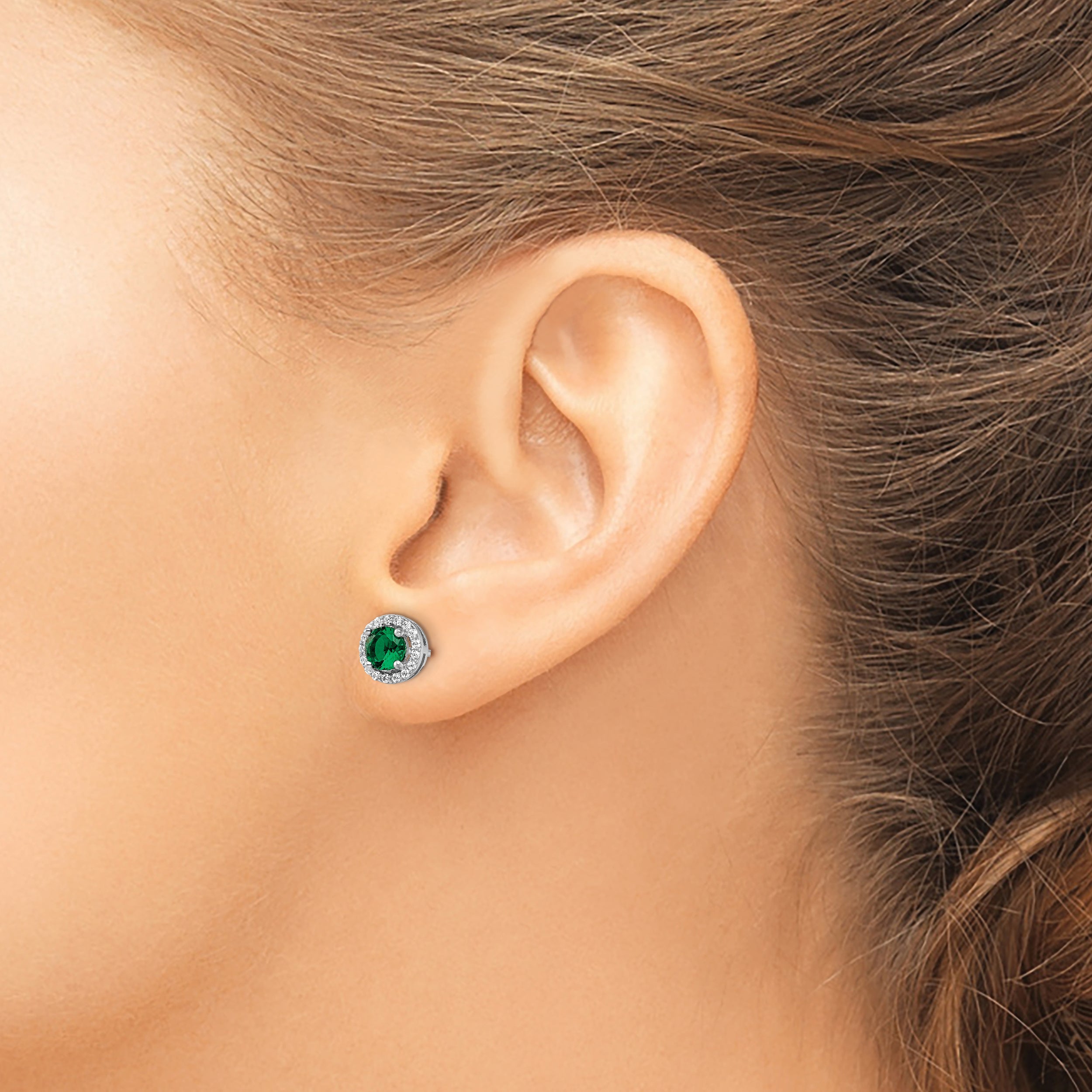 Brilliant Embers Sterling Silver Rhodium-plated 34 Stone White and Green Micro PavÇ Halo CZ Post Earrings