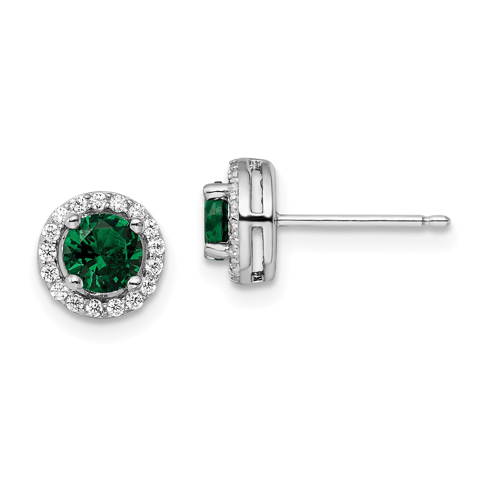 Brilliant Embers Sterling Silver Rhodium-plated 34 Stone White and Green Micro PavÇ Halo CZ Post Earrings