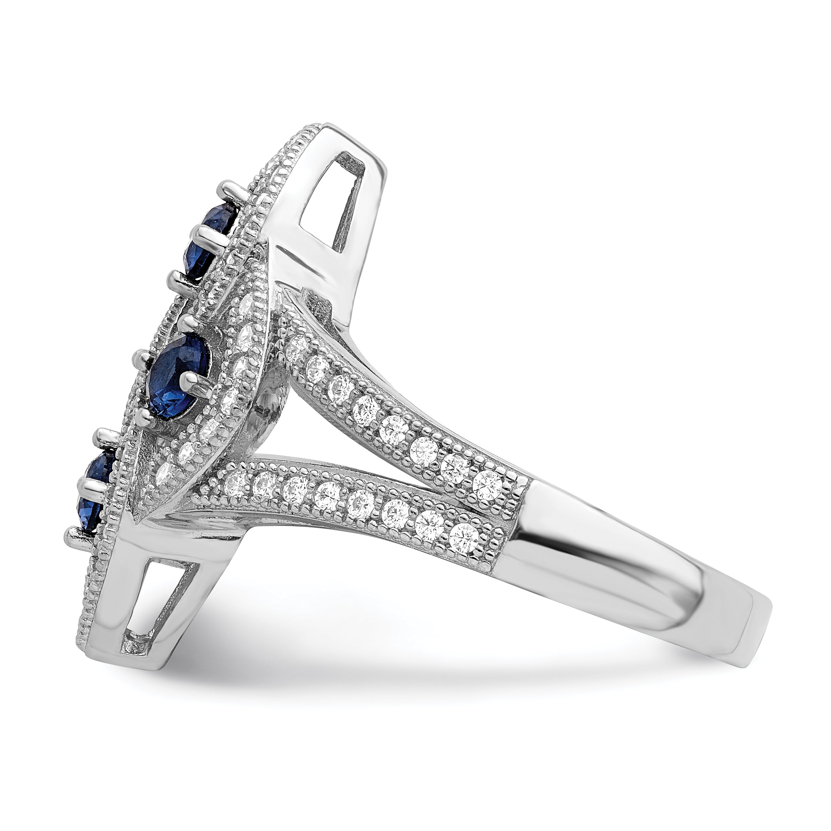 Brilliant Embers Sterling Silver Rhodium-plated 84 Stone Blue and White Micro PavÇ CZ Ring