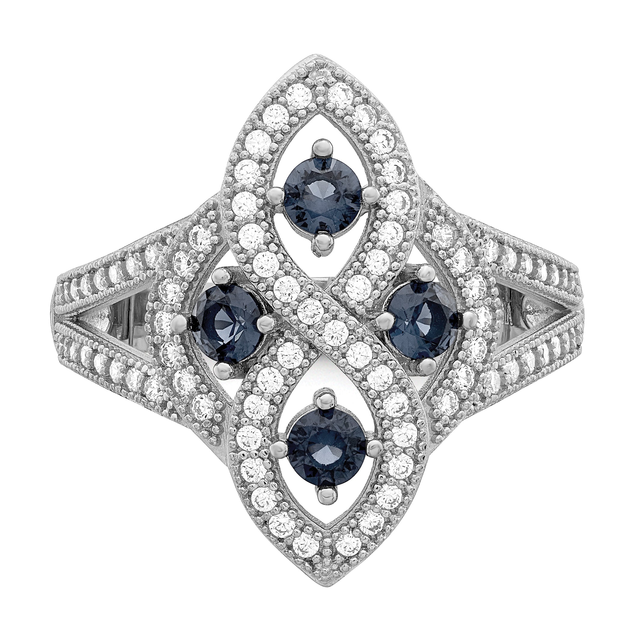 Brilliant Embers Sterling Silver Rhodium-plated 84 Stone Blue and White Micro PavÇ CZ Ring