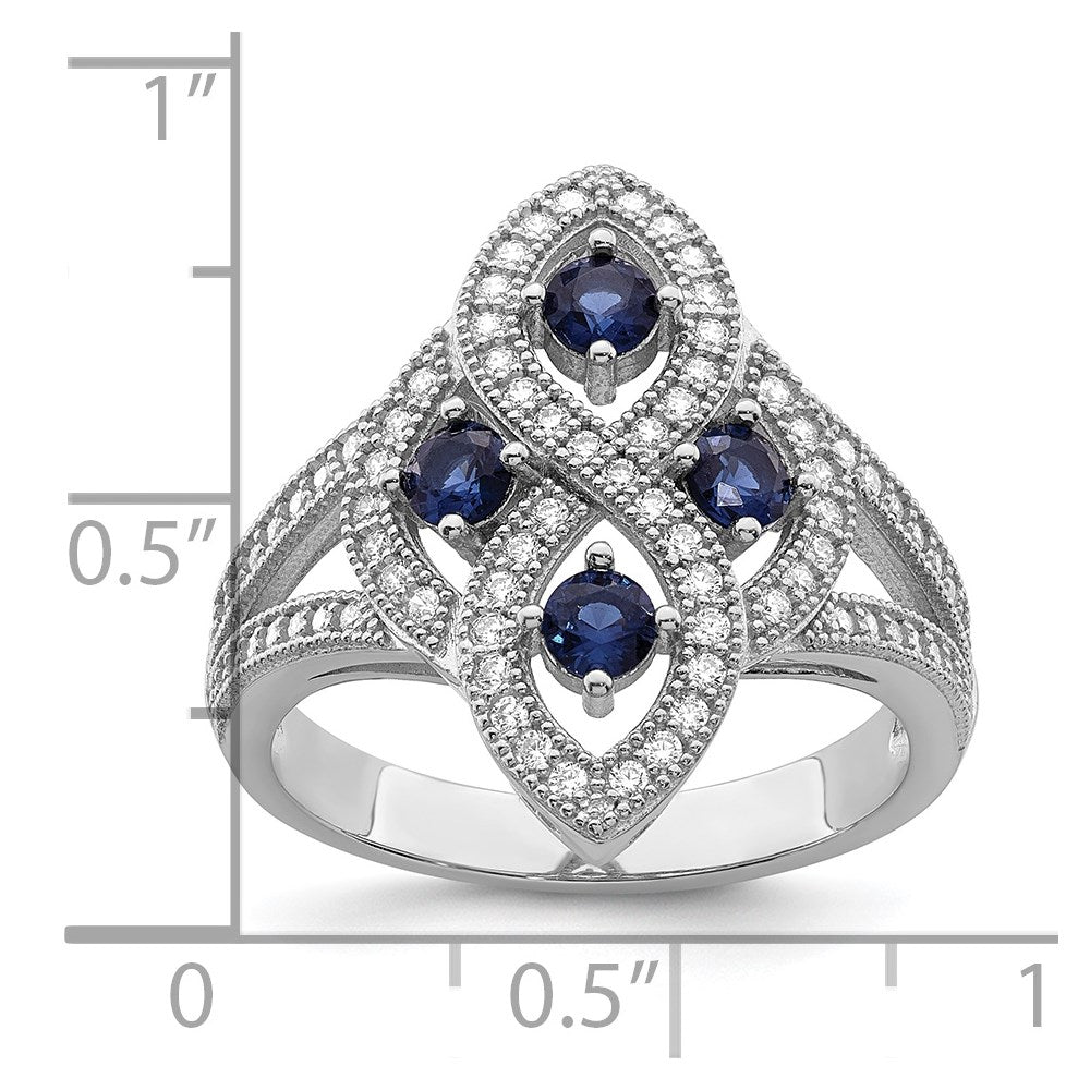 Brilliant Embers Sterling Silver Rhodium-plated 84 Stone Blue and White Micro PavÇ CZ Ring