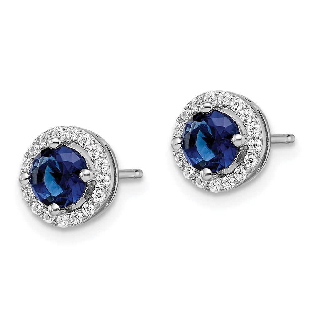 Brilliant Embers Sterling Silver Rhodium-plated 34 Stone White and Blue Micro PavÇ Halo CZ Post Earrings
