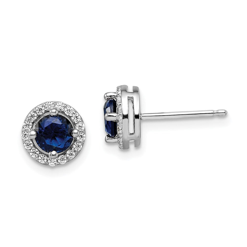 Brilliant Embers Sterling Silver Rhodium-plated 34 Stone White and Blue Micro PavÇ Halo CZ Post Earrings
