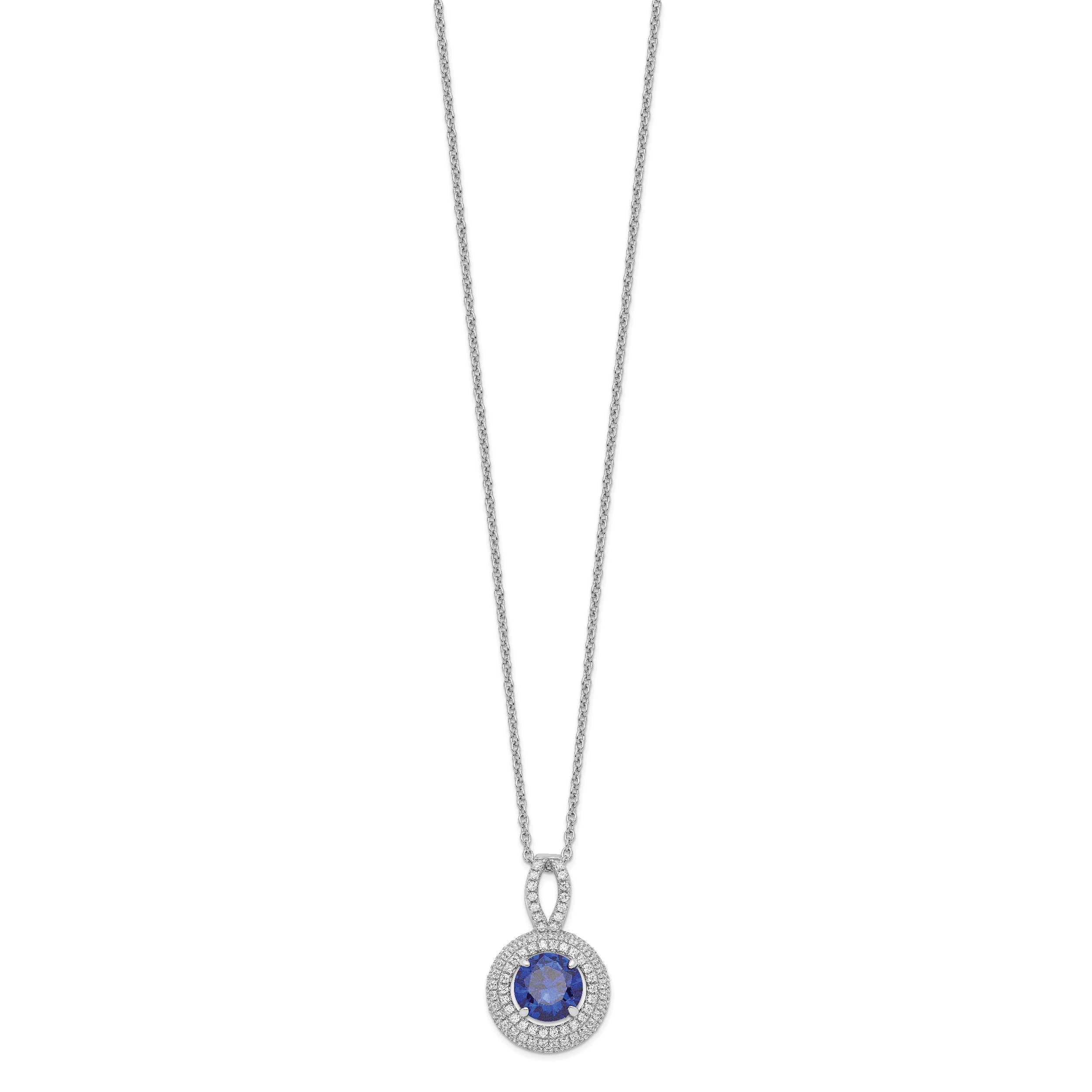 Brilliant Embers Sterling Silver Rhodium-plated 104 Stone 18 inch Micro PavÇ Blue and White CZ Circle Necklace with 2 Inch Extender
