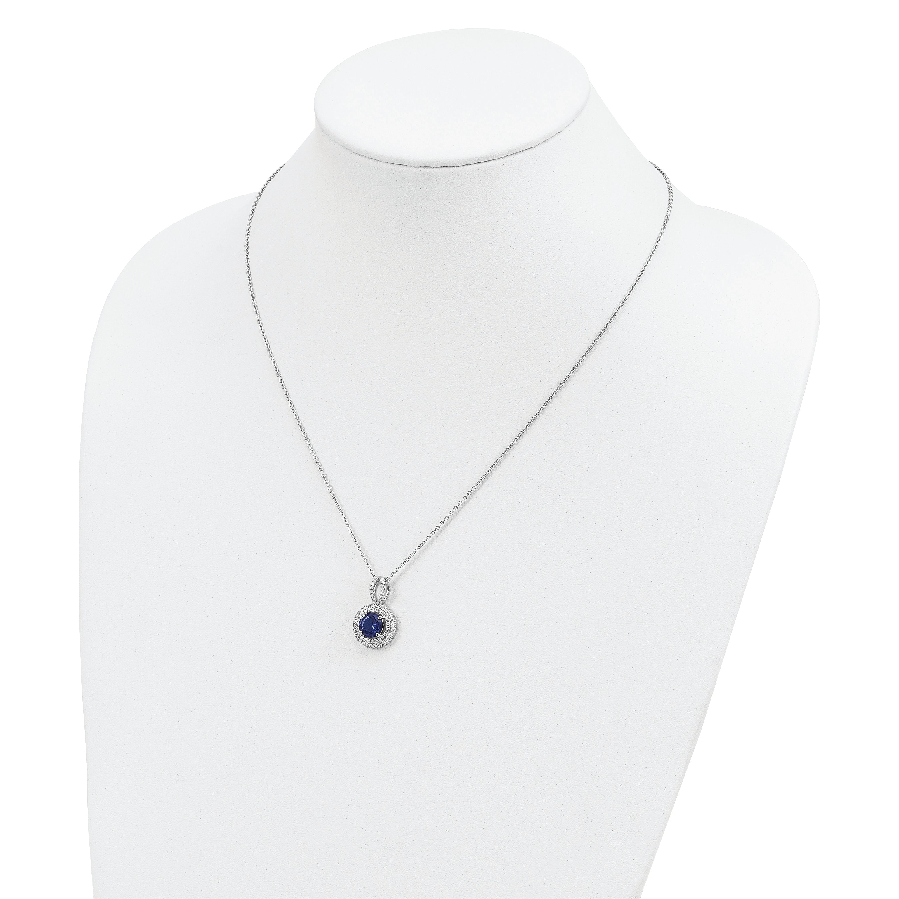 Brilliant Embers Sterling Silver Rhodium-plated 104 Stone 18 inch Micro PavÇ Blue and White CZ Circle Necklace with 2 Inch Extender