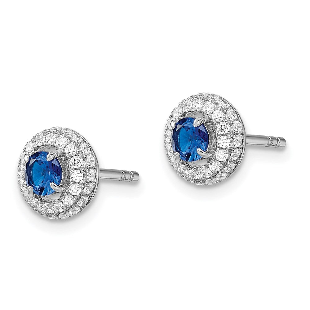 Brilliant Embers Sterling Silver Rhodium-plated 72 Stone Micro PavÇ Blue and White Halo CZ Circle Post Earrings