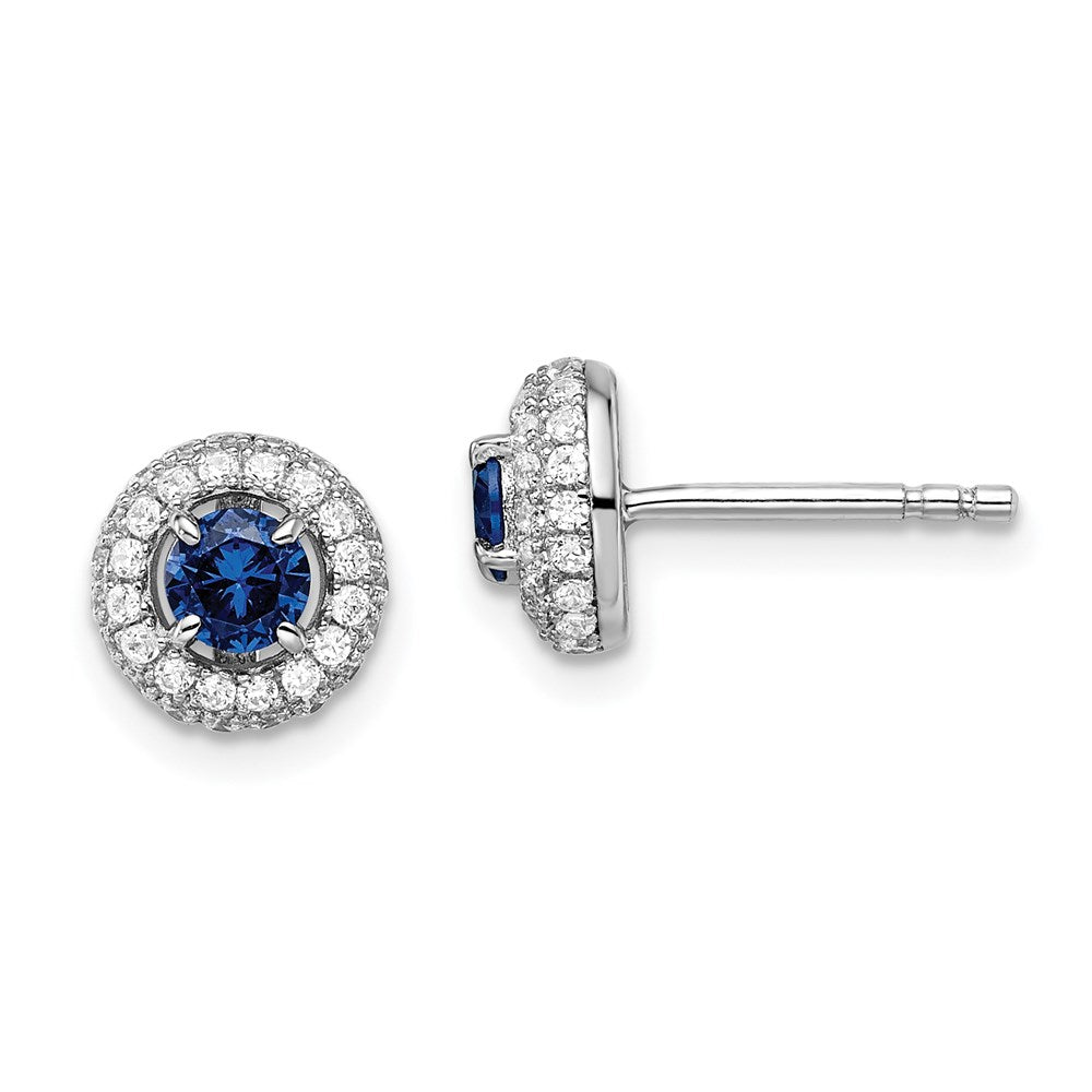 Brilliant Embers Sterling Silver Rhodium-plated 72 Stone Micro PavÇ Blue and White Halo CZ Circle Post Earrings