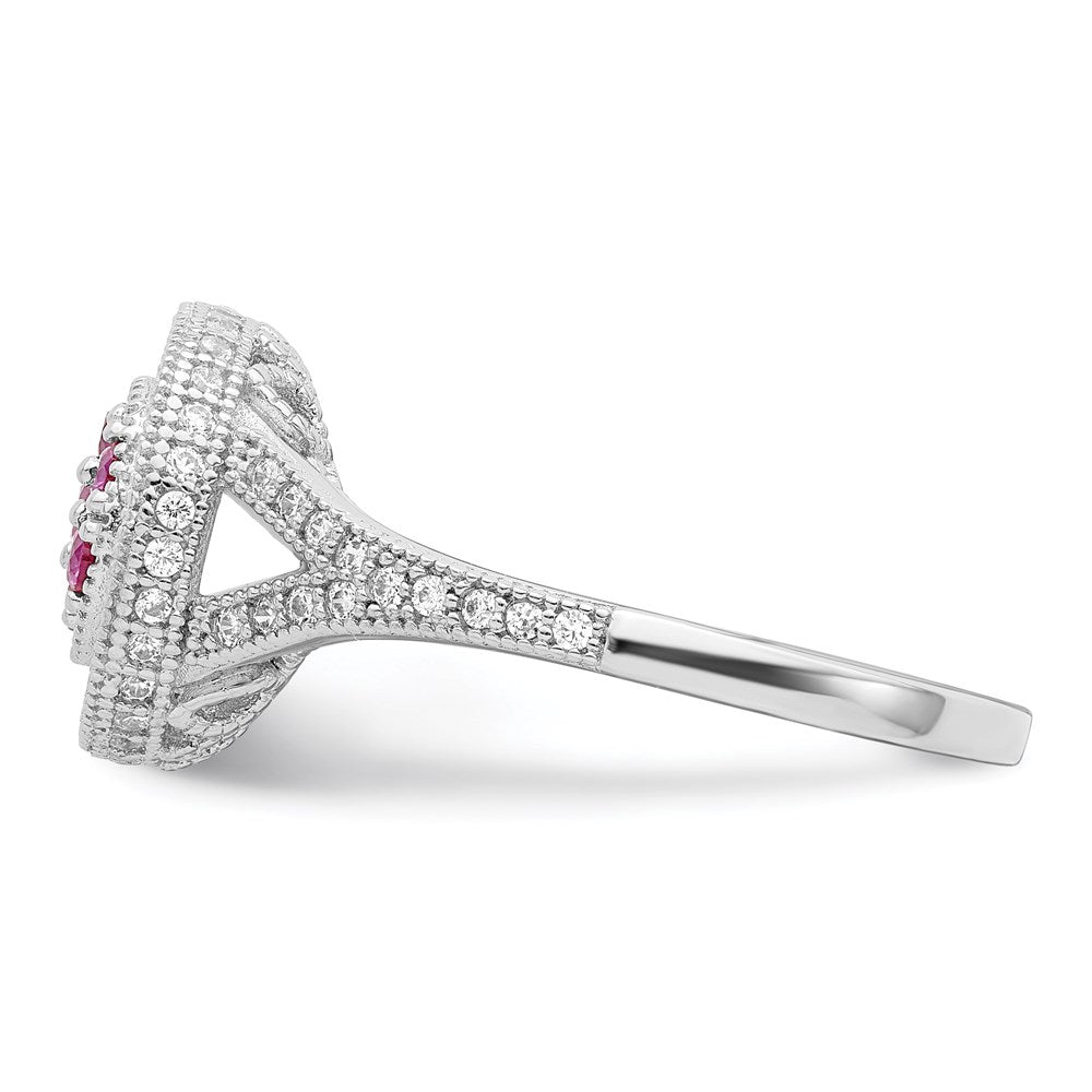 Brilliant Embers Sterling Silver Rhodium-plated 86 Stone Micro PavÇ Red and White CZ Circle Ring