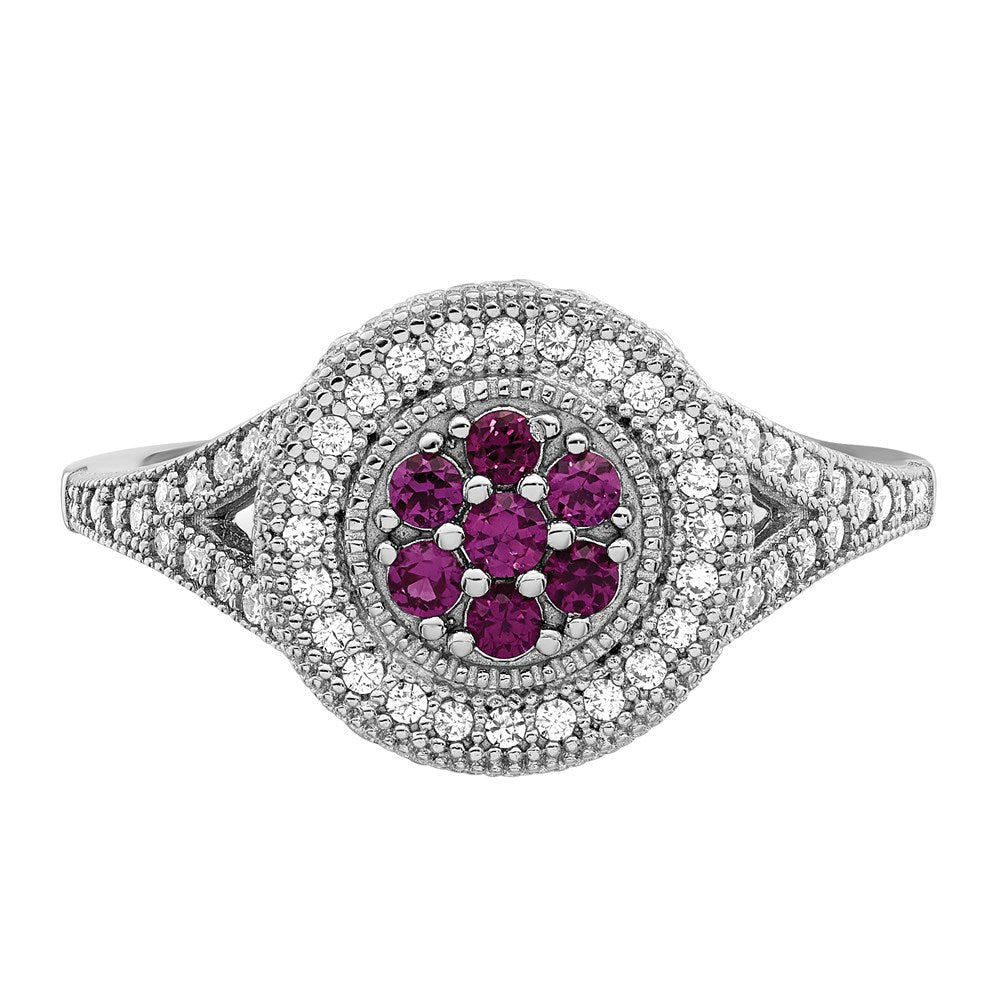 Brilliant Embers Sterling Silver Rhodium-plated 86 Stone Micro PavÇ Red and White CZ Circle Ring