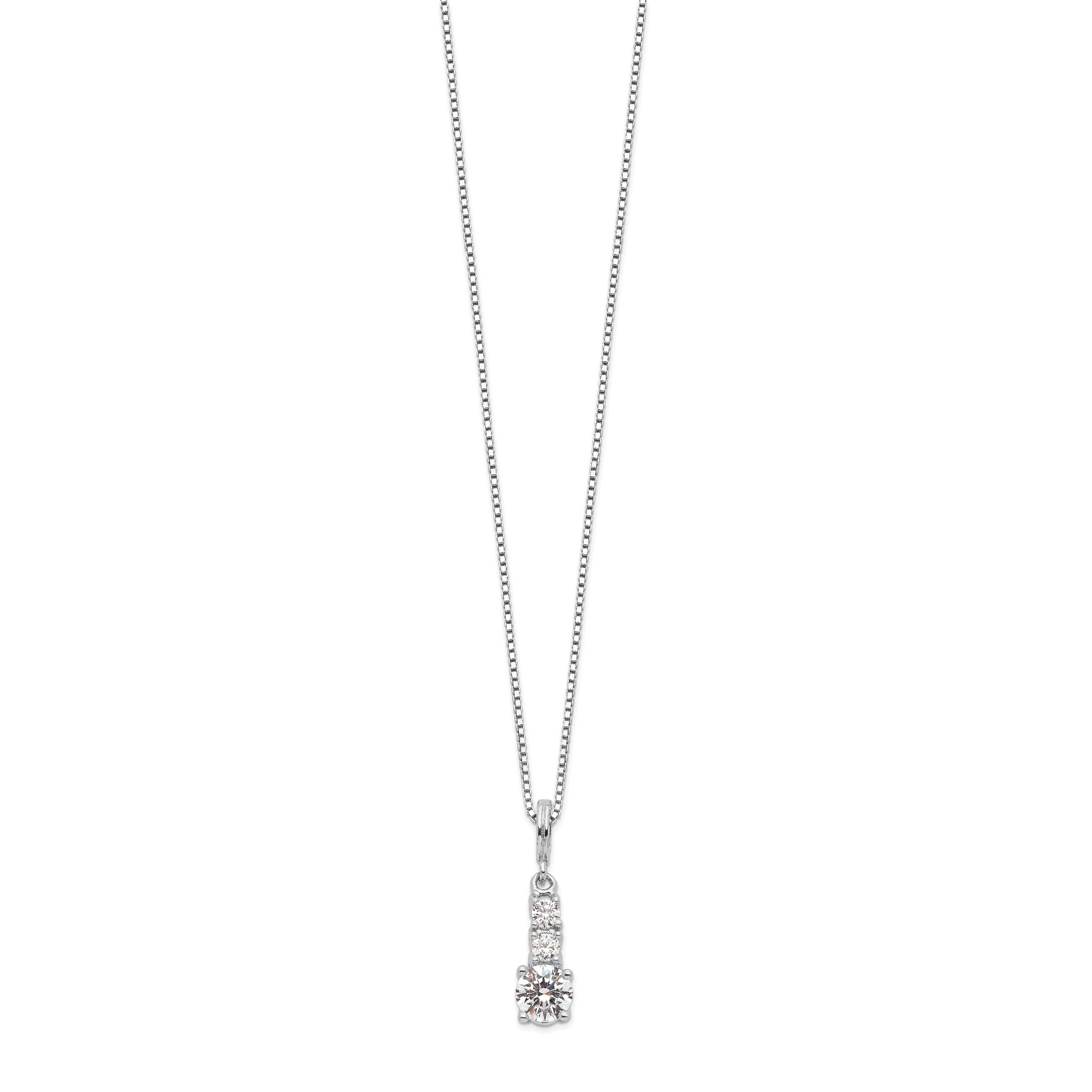 Brilliant Embers Sterling Silver Rhodium-plated 3 Stone 18 inch Micro PavÇ CZ Necklace with 2 Inch Extender