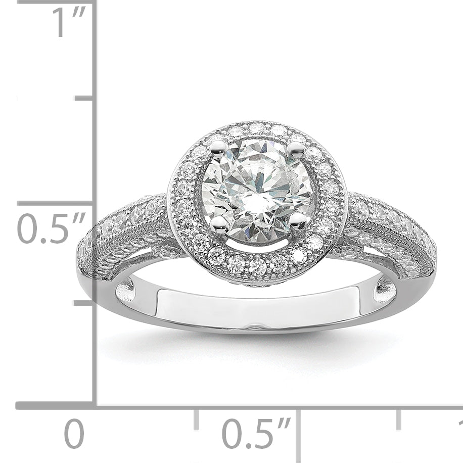 Brilliant Embers Sterling Silver Rhodium-plated 81 Stone Halo Micro PavÇ CZ Ring