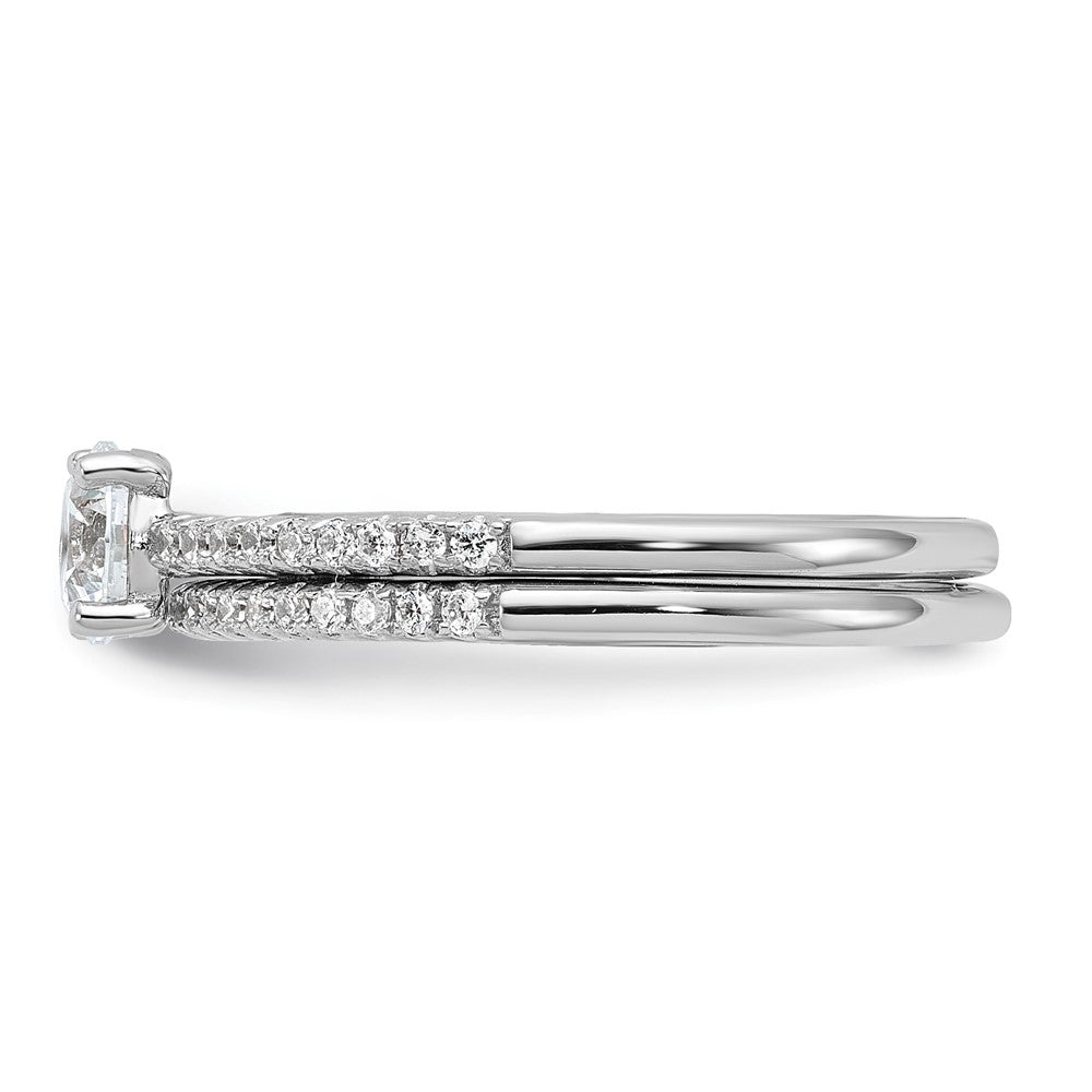 Brilliant Embers Sterling Silver Rhodium-plated 40 Stone Micro PavÇ CZ 2 Piece Wedding Ring Set