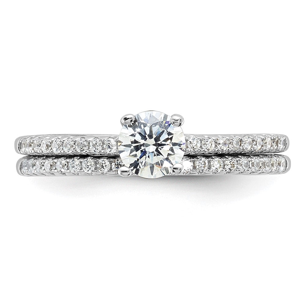 Brilliant Embers Sterling Silver Rhodium-plated 40 Stone Micro PavÇ CZ 2 Piece Wedding Ring Set