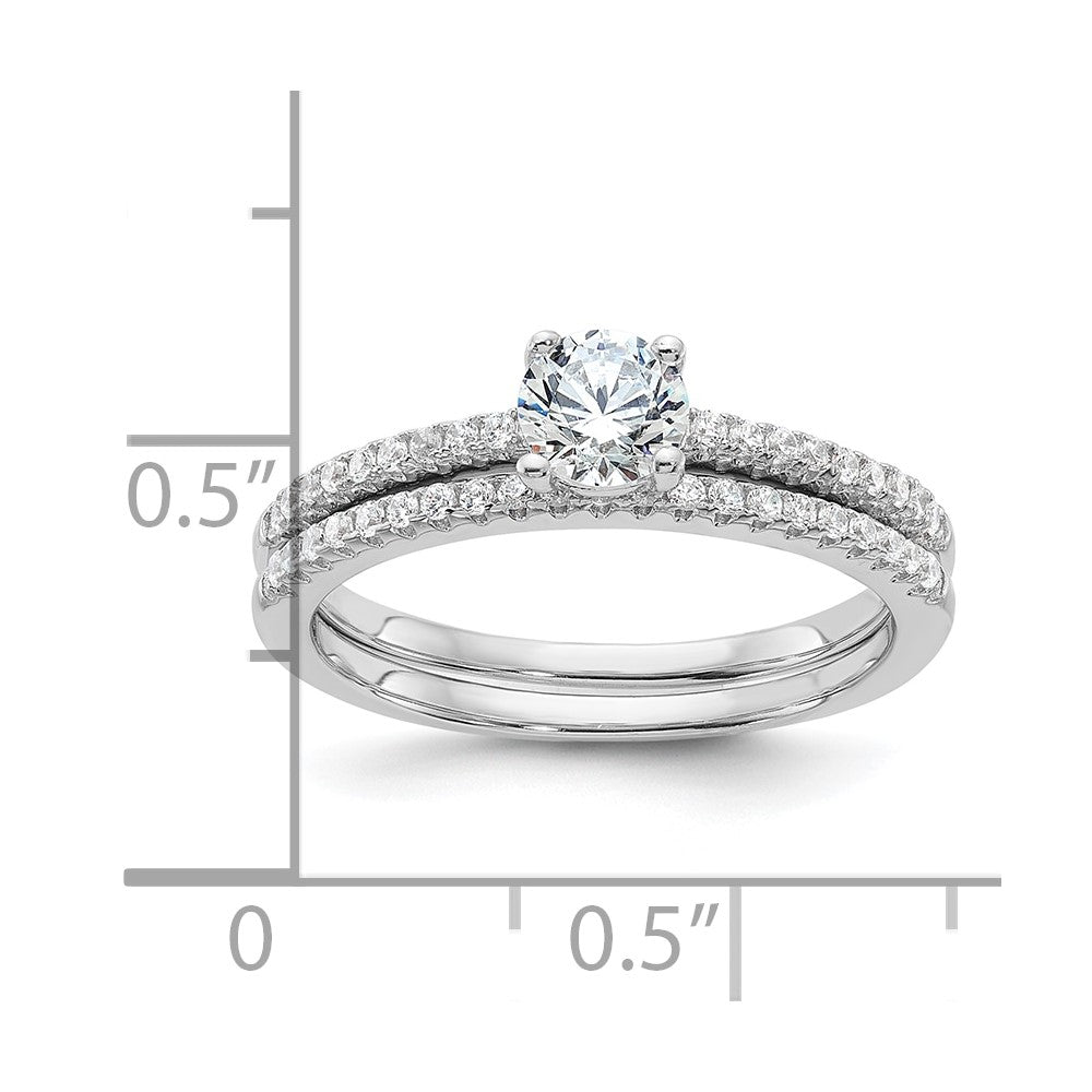 Brilliant Embers Sterling Silver Rhodium-plated 40 Stone Micro PavÇ CZ 2 Piece Wedding Ring Set