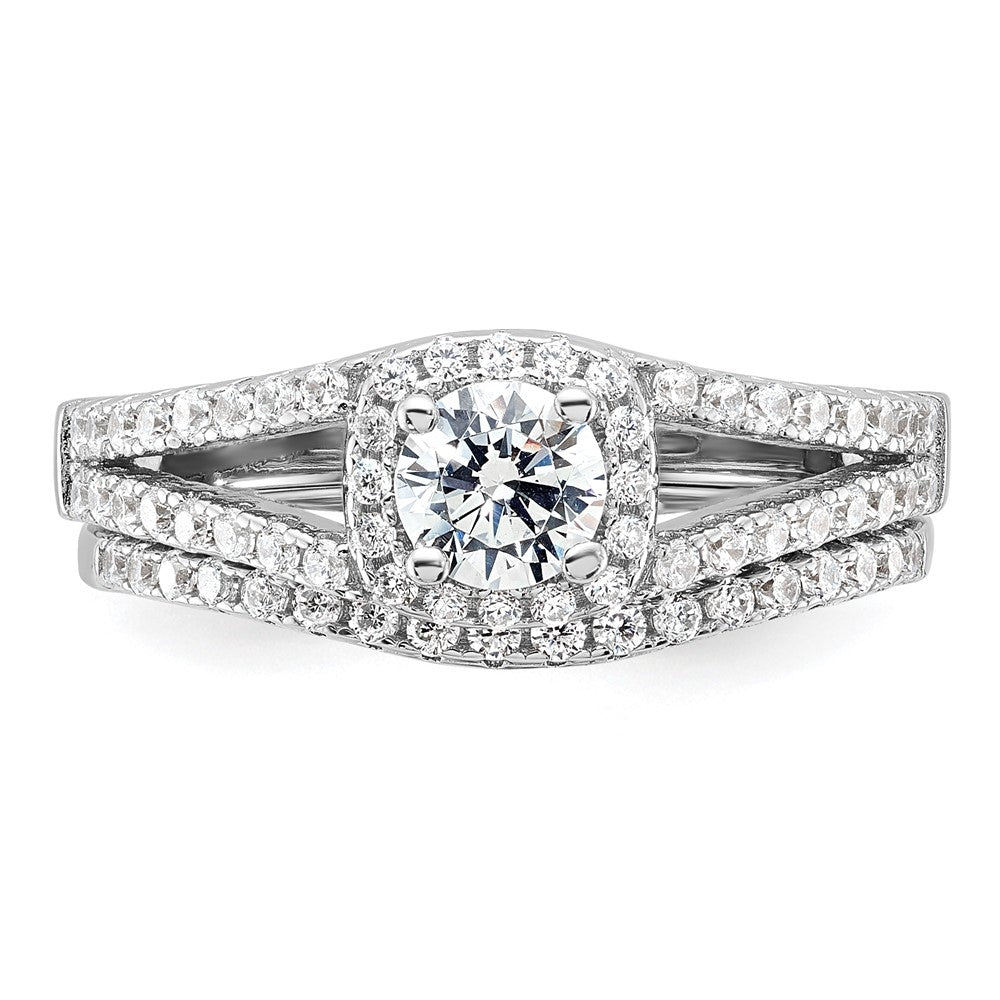 Brilliant Embers Sterling Silver Rhodium-plated 67 Stone Micro PavÇ CZ 2 Piece Wedding Ring Set