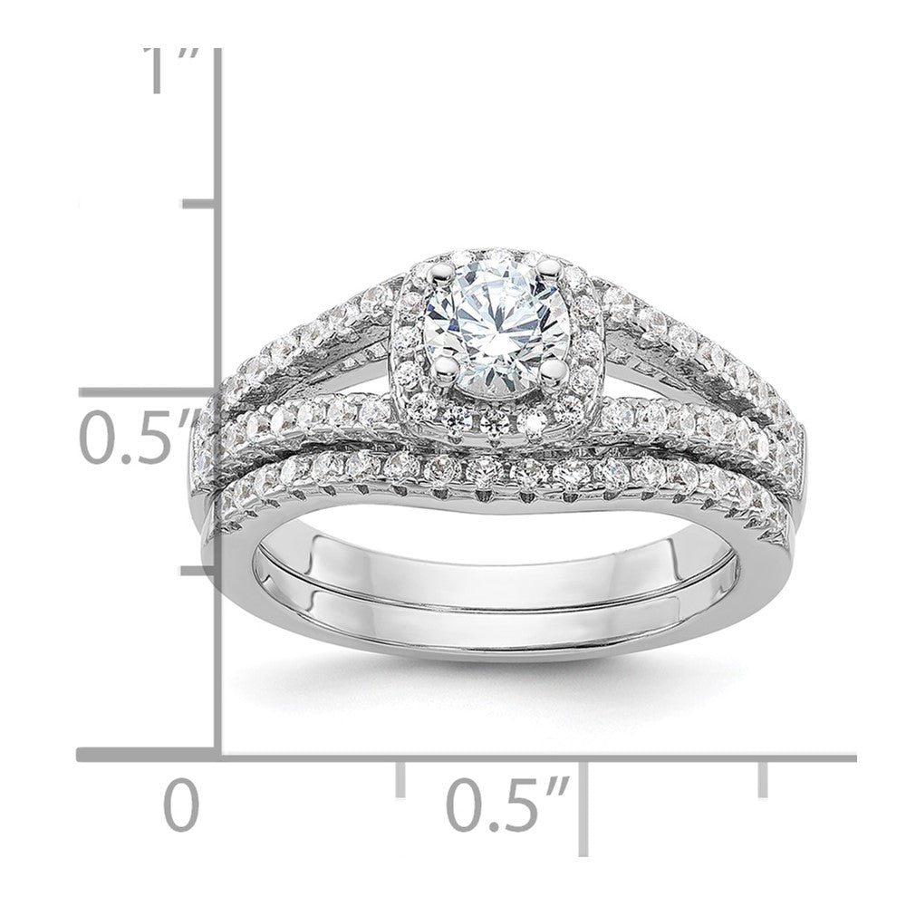 Brilliant Embers Sterling Silver Rhodium-plated 67 Stone Micro PavÇ CZ 2 Piece Wedding Ring Set