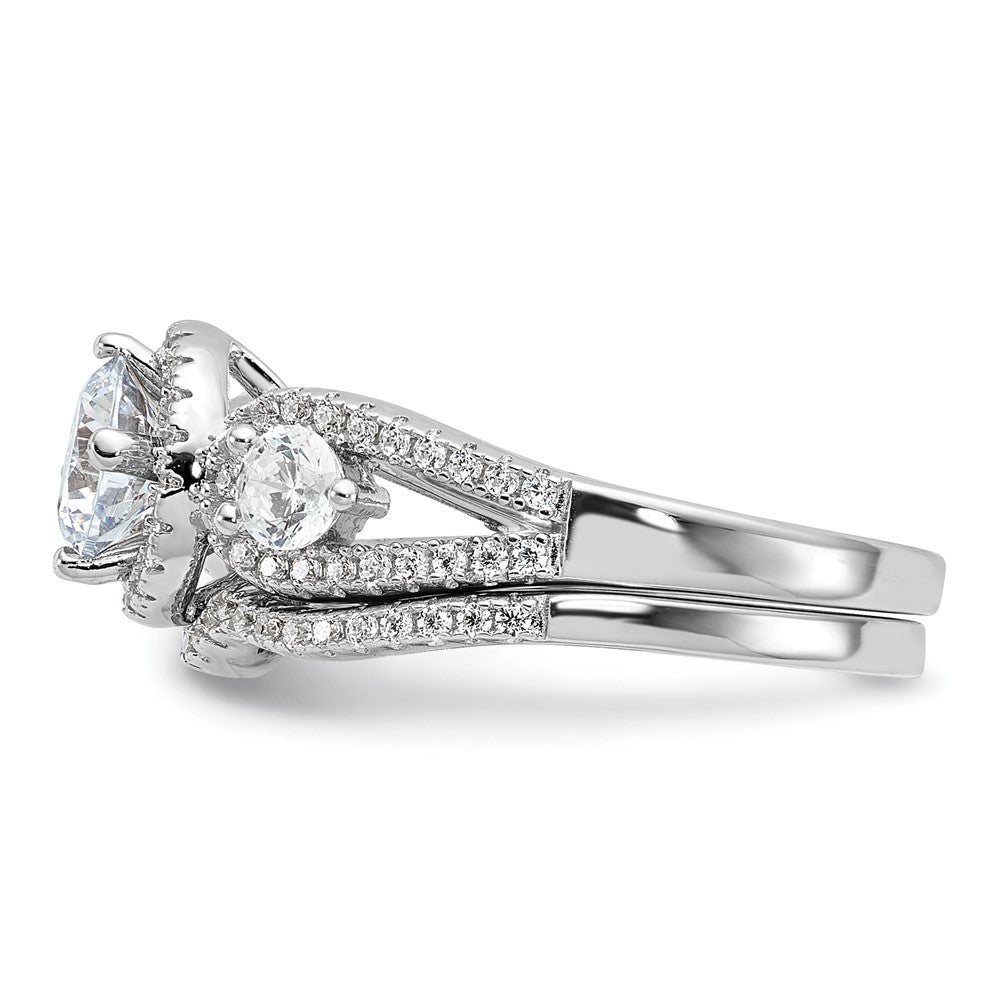 Brilliant Embers Sterling Silver Rhodium-plated 93 Stone Micro PavÇ CZ 2-piece Wedding Set