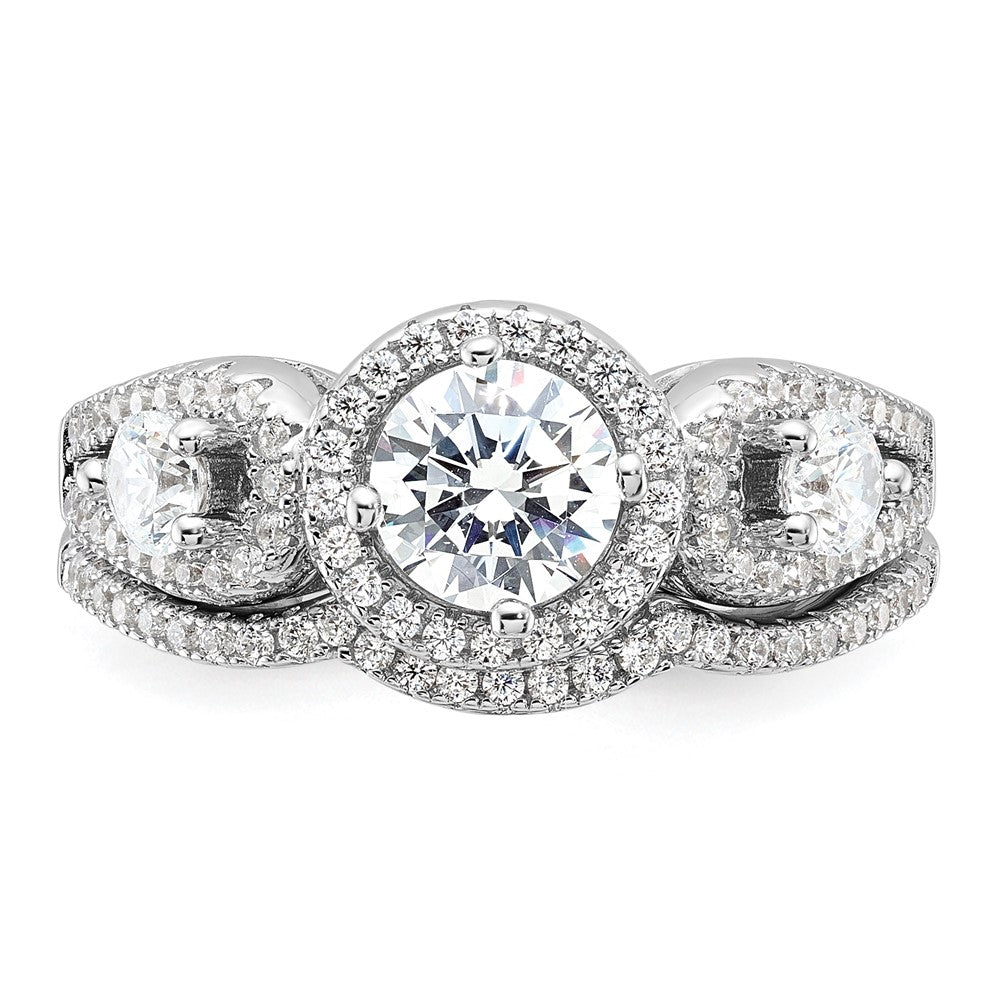 Brilliant Embers Sterling Silver Rhodium-plated 93 Stone Micro PavÇ CZ 2-piece Wedding Set