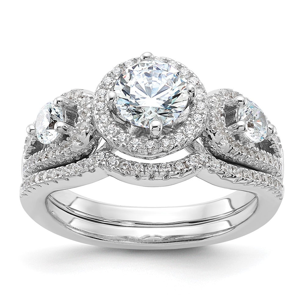 Brilliant Embers Sterling Silver Rhodium-plated 93 Stone Micro PavÇ CZ 2-piece Wedding Set