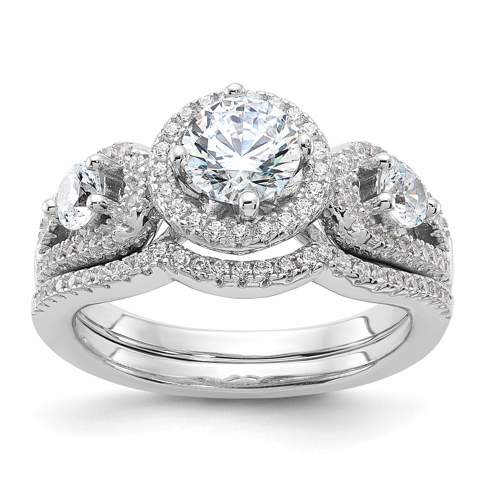 Brilliant Embers Sterling Silver Rhodium-plated 93 Stone Micro PavÇ CZ 2-piece Wedding Set