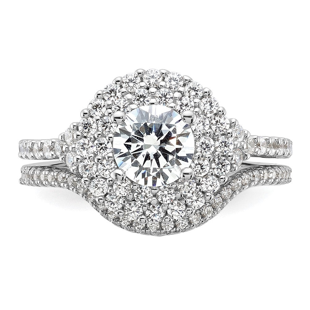 Brilliant Embers Sterling Silver Rhodium-plated 86 Stone Micro PavÇ CZ 2-piece Wedding Set