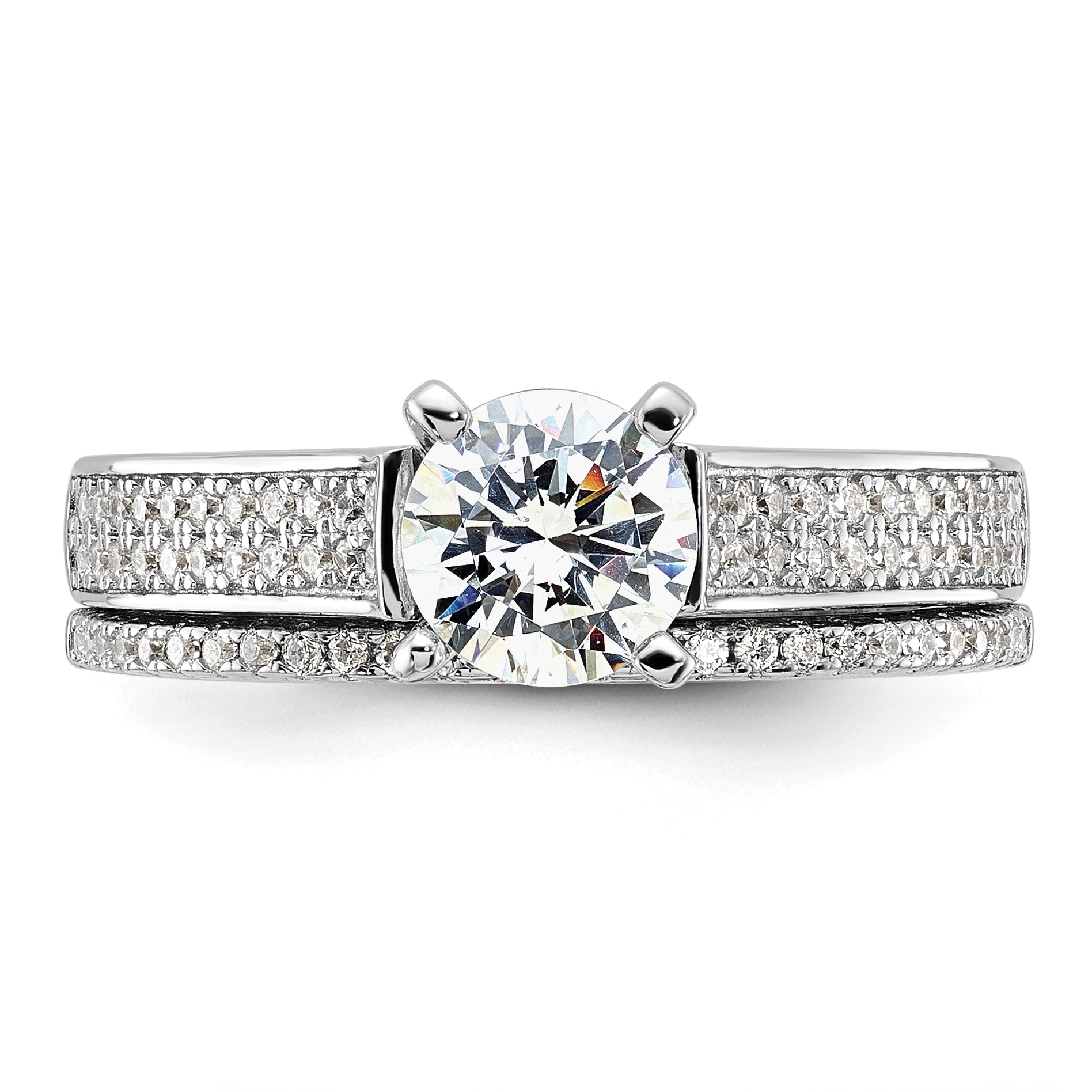 Brilliant Embers Sterling Silver Rhodium-plated 135 Stone Micro PavÇ CZ 2-piece Wedding Set