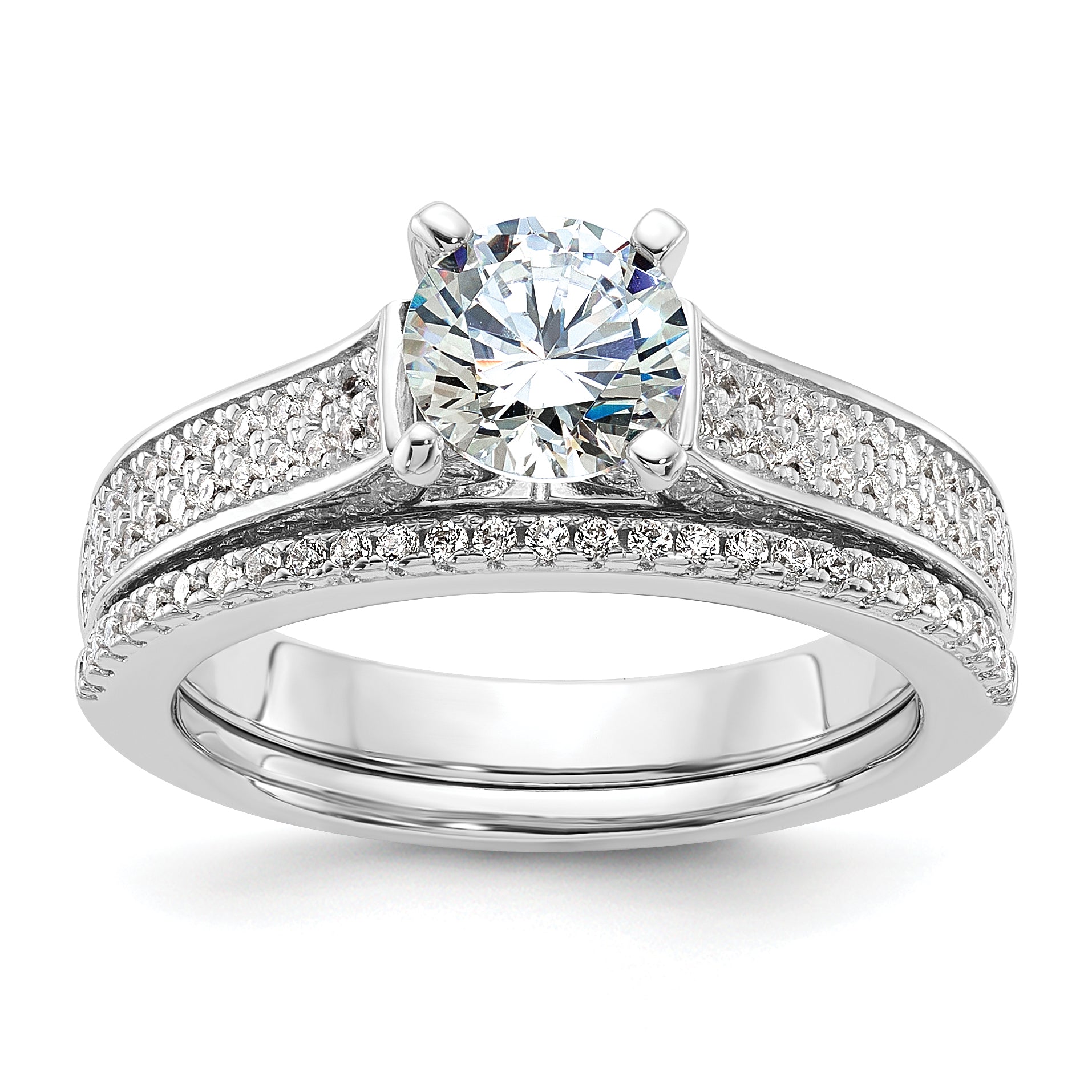 Brilliant Embers Sterling Silver Rhodium-plated 135 Stone Micro PavÇ CZ 2-piece Wedding Set