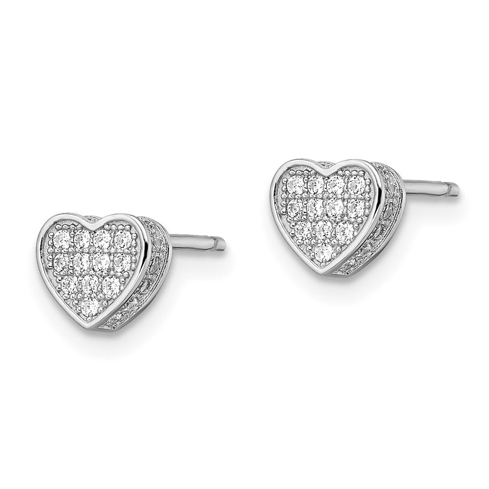 Brilliant Embers Sterling Silver Rhodium-plated 54 Stone Micro PavÇ CZ Heart Post Earrings