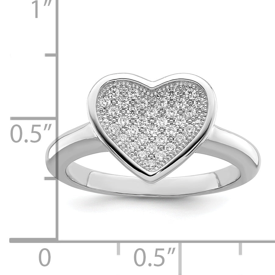 Brilliant Embers Sterling Silver Rhodium-plated 34 Stone Micro PavÇ CZ Heart Ring