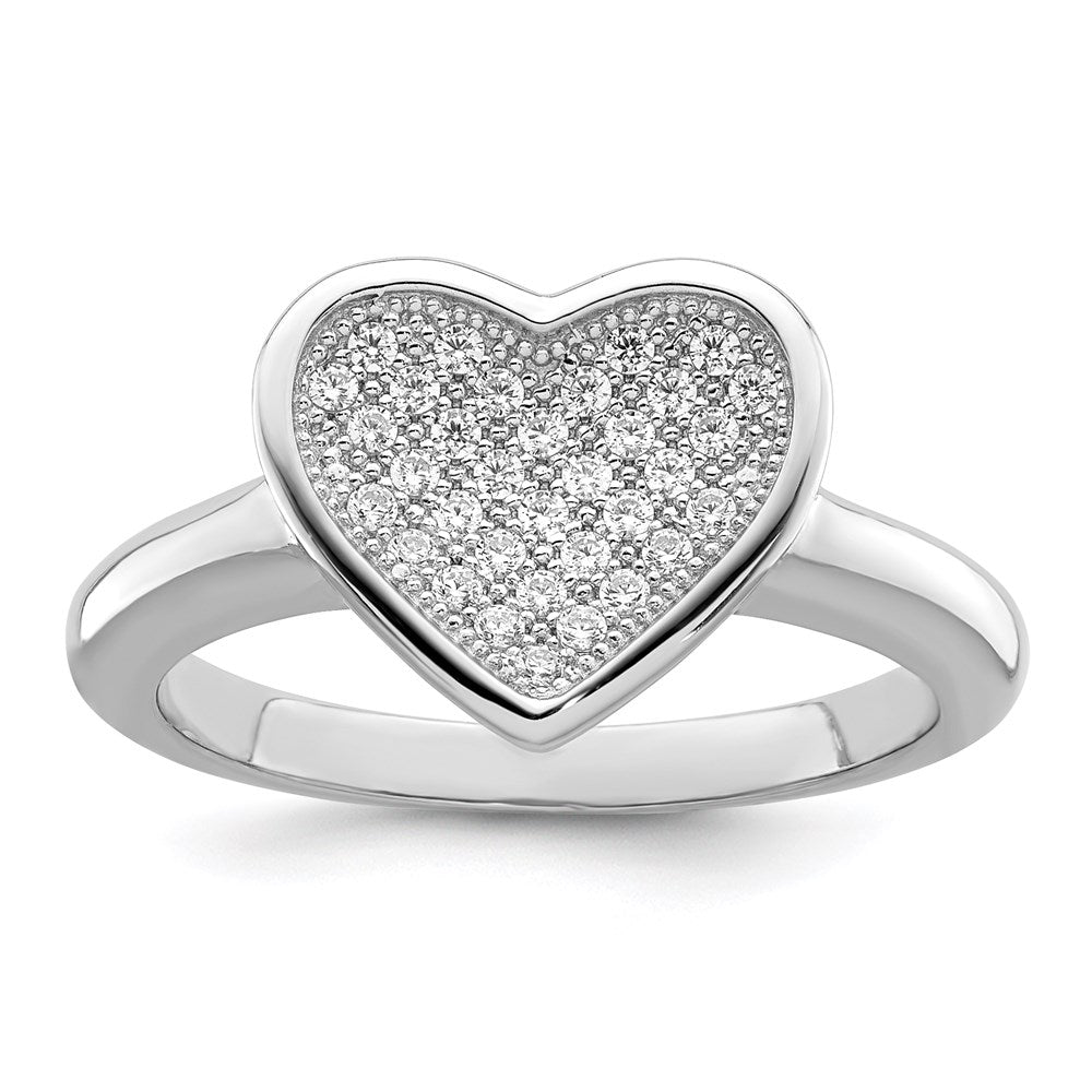 Brilliant Embers Sterling Silver Rhodium-plated 34 Stone Micro PavÇ CZ Heart Ring