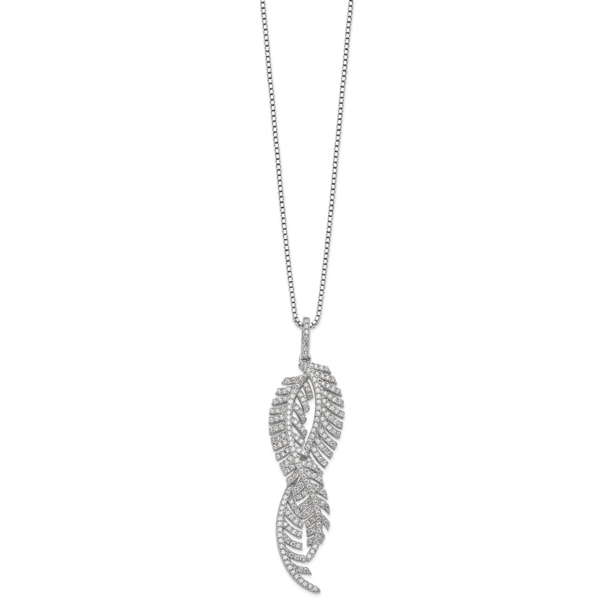 Brilliant Embers Sterling Silver Rhodium-plated 219 Stone 18 inch Micro PavÇ CZ Feathers Necklace with 2 Inch Extender