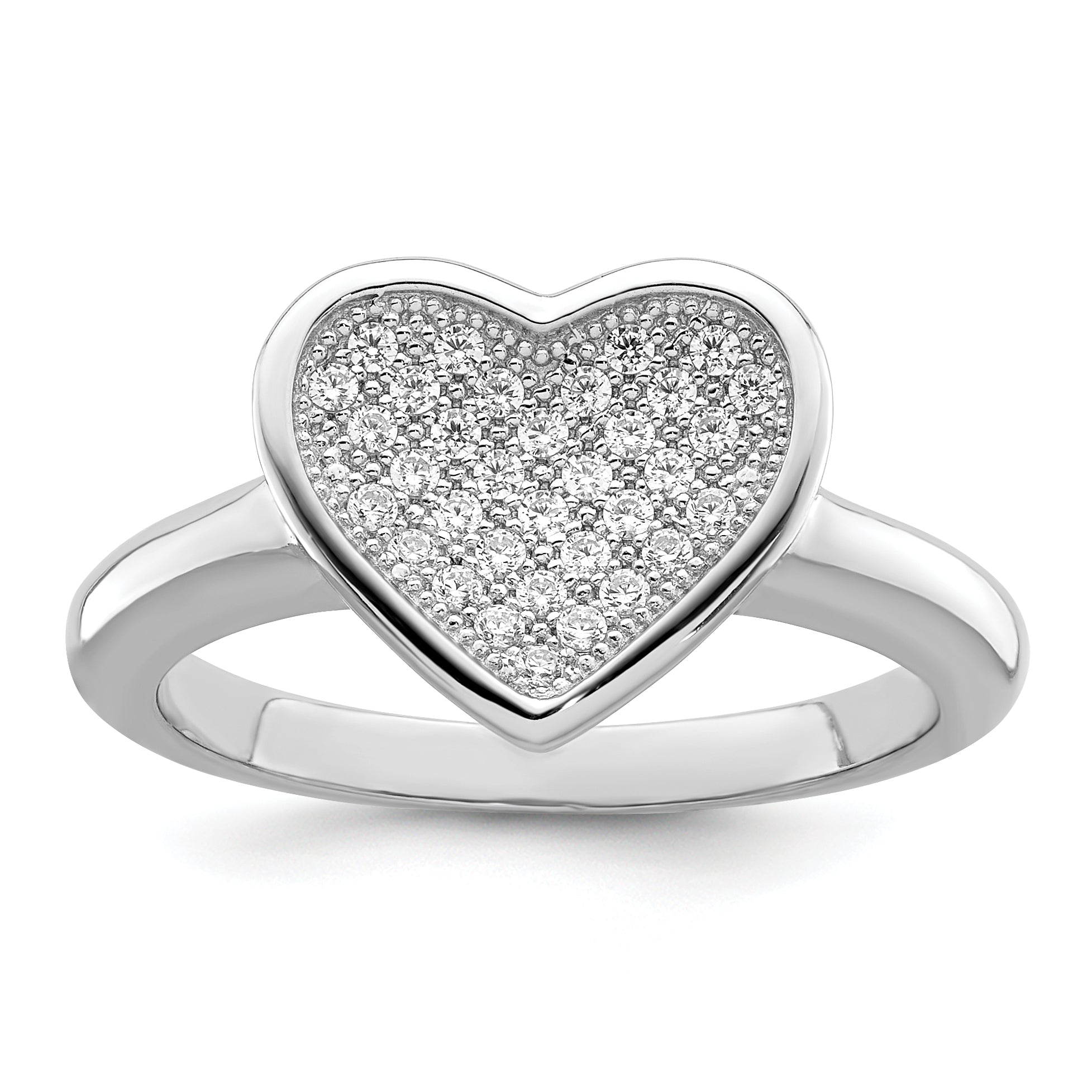 Brilliant Embers Sterling Silver Rhodium-plated 34 Stone Micro PavÇ CZ Heart Ring