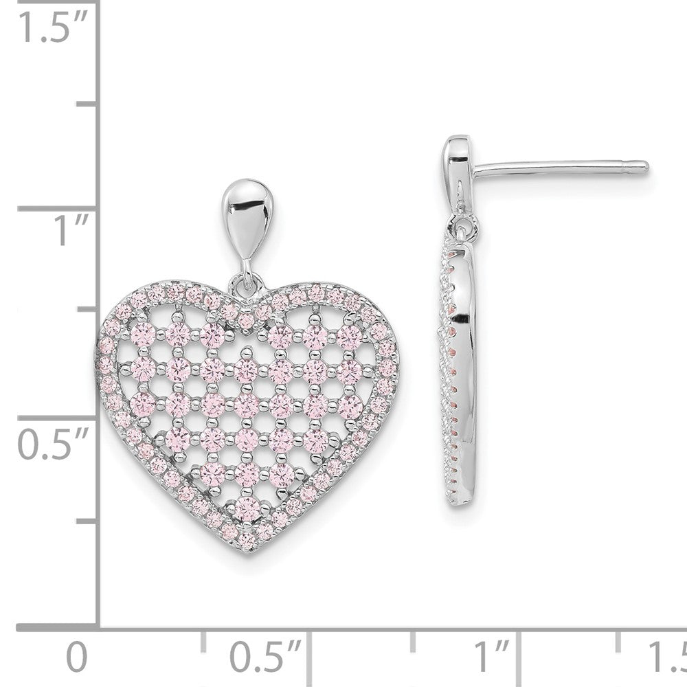 Brilliant Embers Sterling Silver Pink CZ Heart Post Dangle Earrings