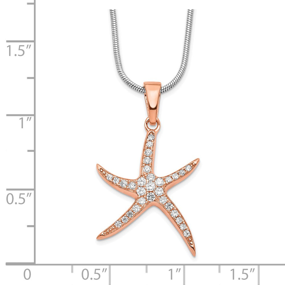 Brilliant Embers Sterling Silver Rose-tone Flash Rose Gold-plated 31 Stone 18 inch Micro PavÇ CZ Starfish Necklace with 2 ...