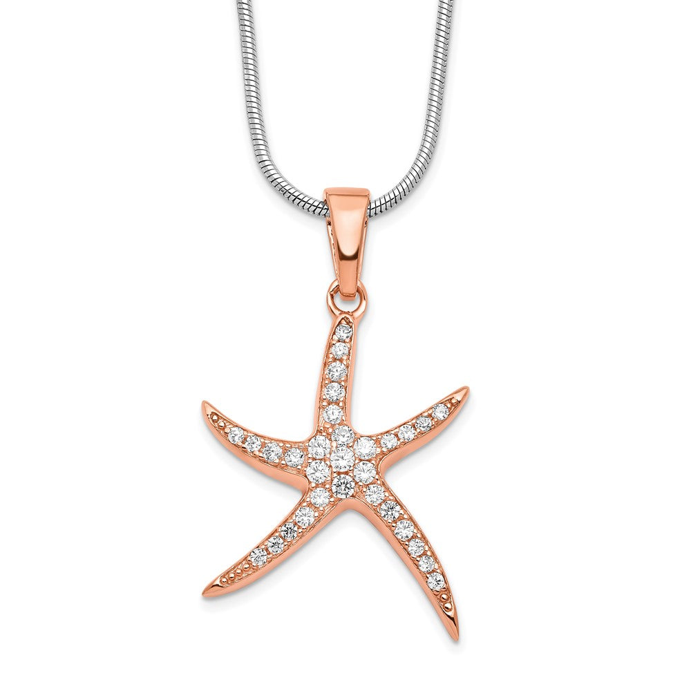 Brilliant Embers Sterling Silver Rose-tone Flash Rose Gold-plated 31 Stone 18 inch Micro PavÇ CZ Starfish Necklace with 2 ...