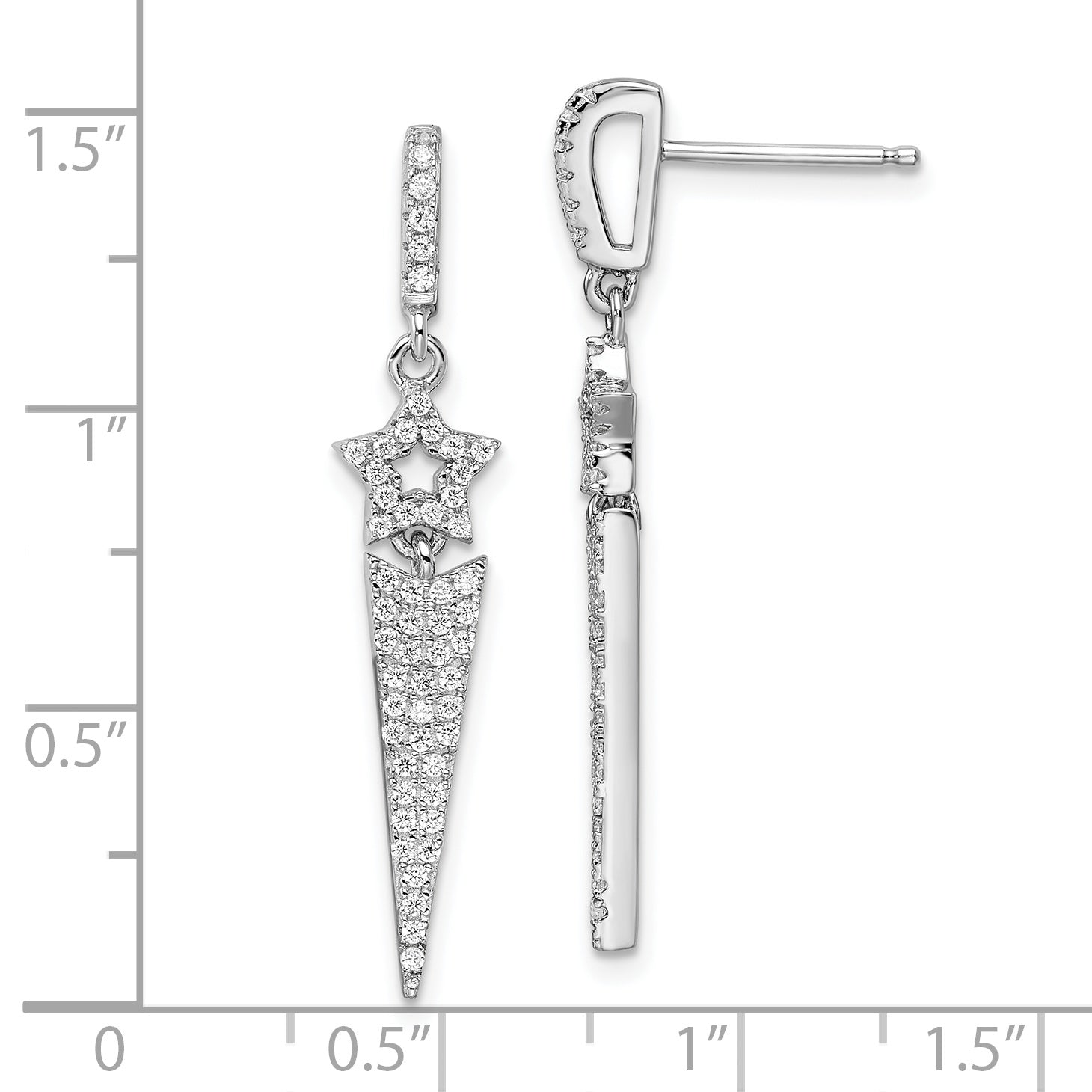 Brilliant Embers Sterling Silver Rhodium-plated 108 Stone Micro PavÇ CZ Star Dangle Post Earrings