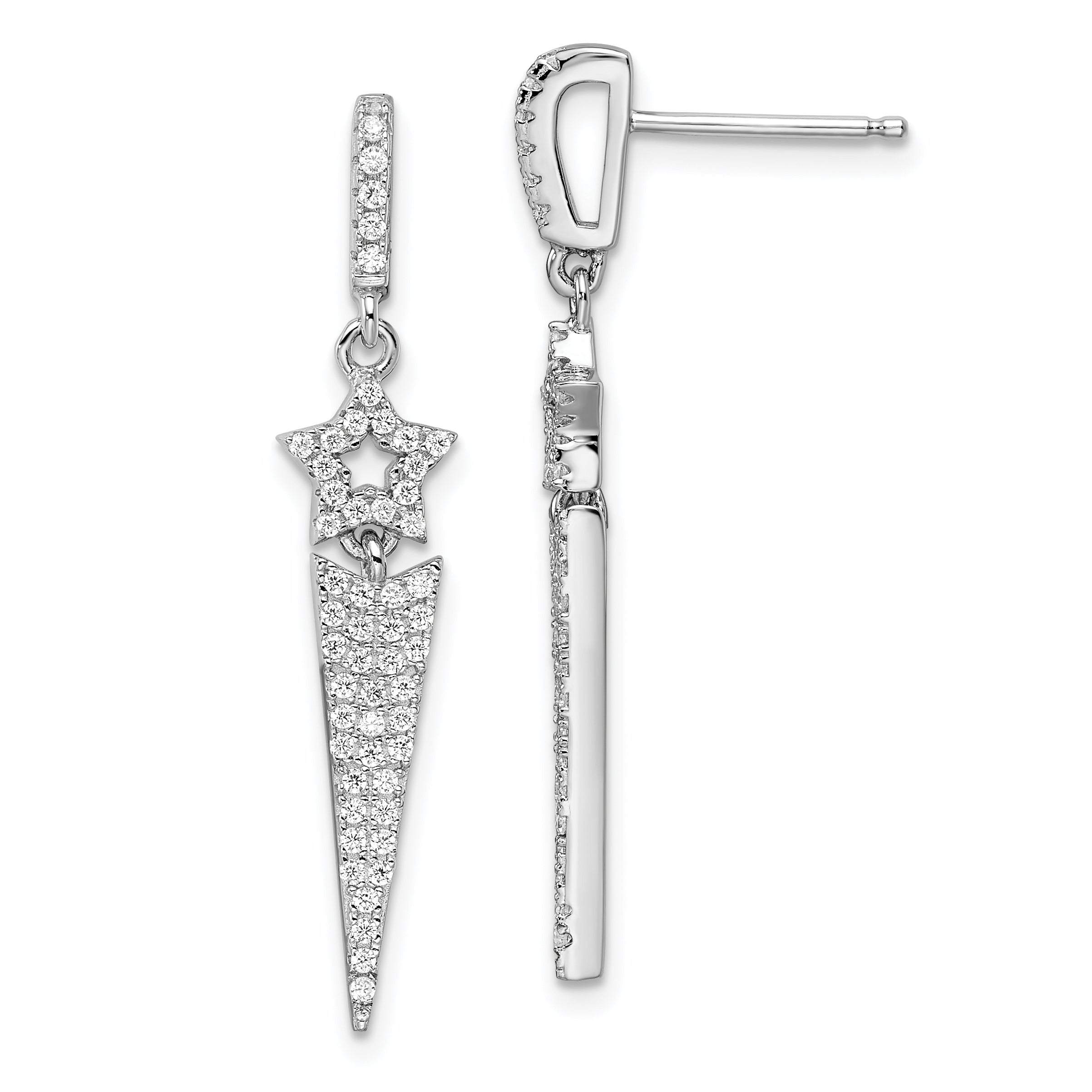 Brilliant Embers Sterling Silver Rhodium-plated 108 Stone Micro PavÇ CZ Star Dangle Post Earrings
