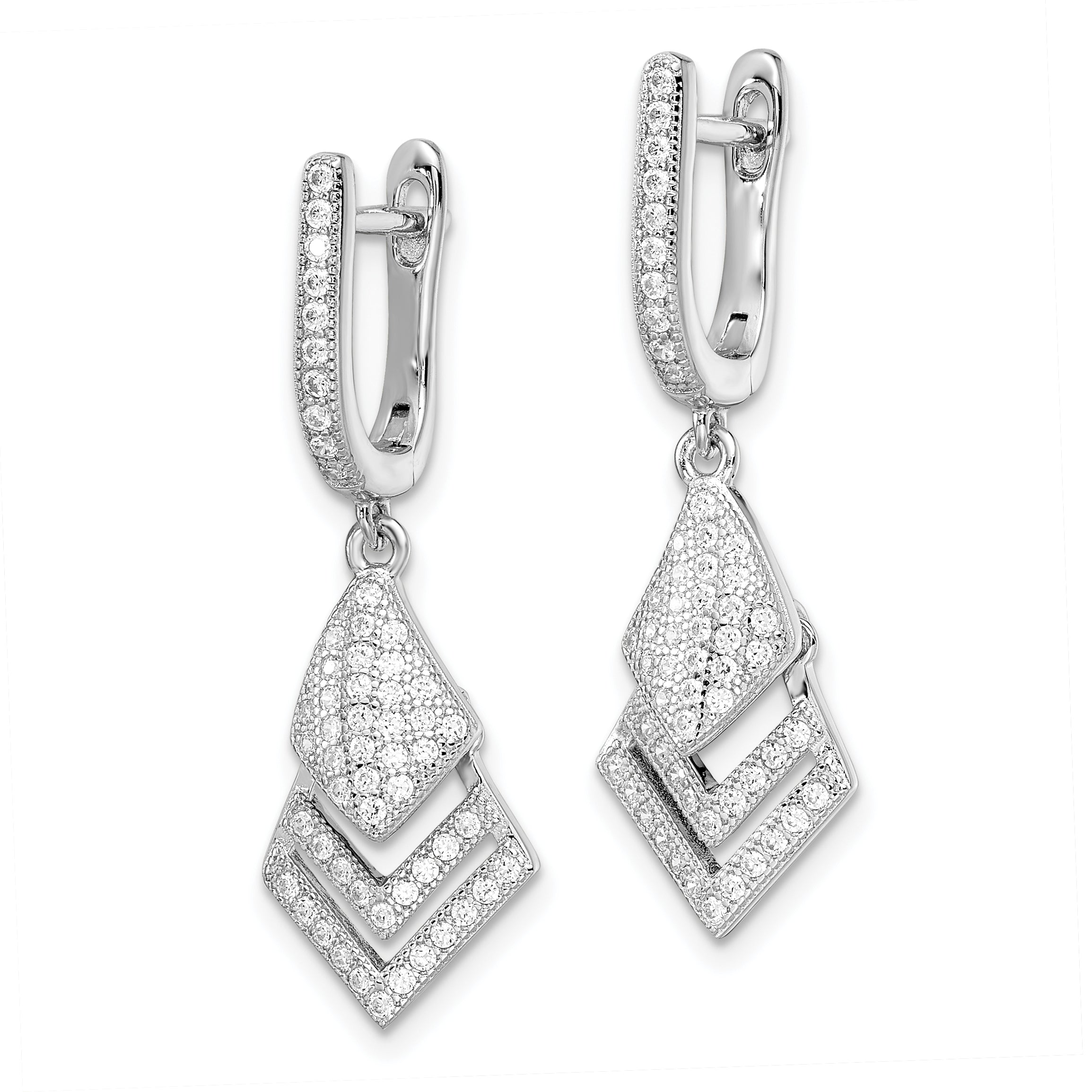 Brilliant Embers Sterling Silver Rhodium-plated 114 Stone Micro PavÇ CZ Hinged Dangle Earrings